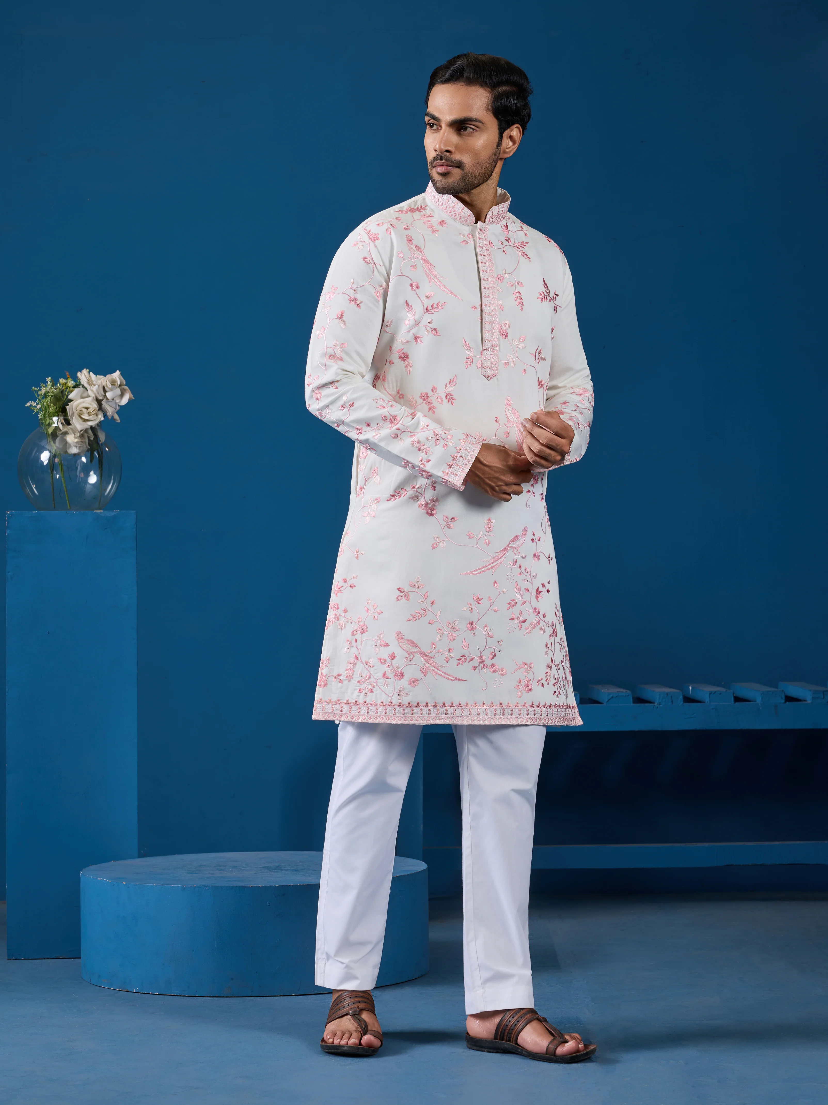 Classic White Viscose Silk Festive Kurta for Mens - Image 7