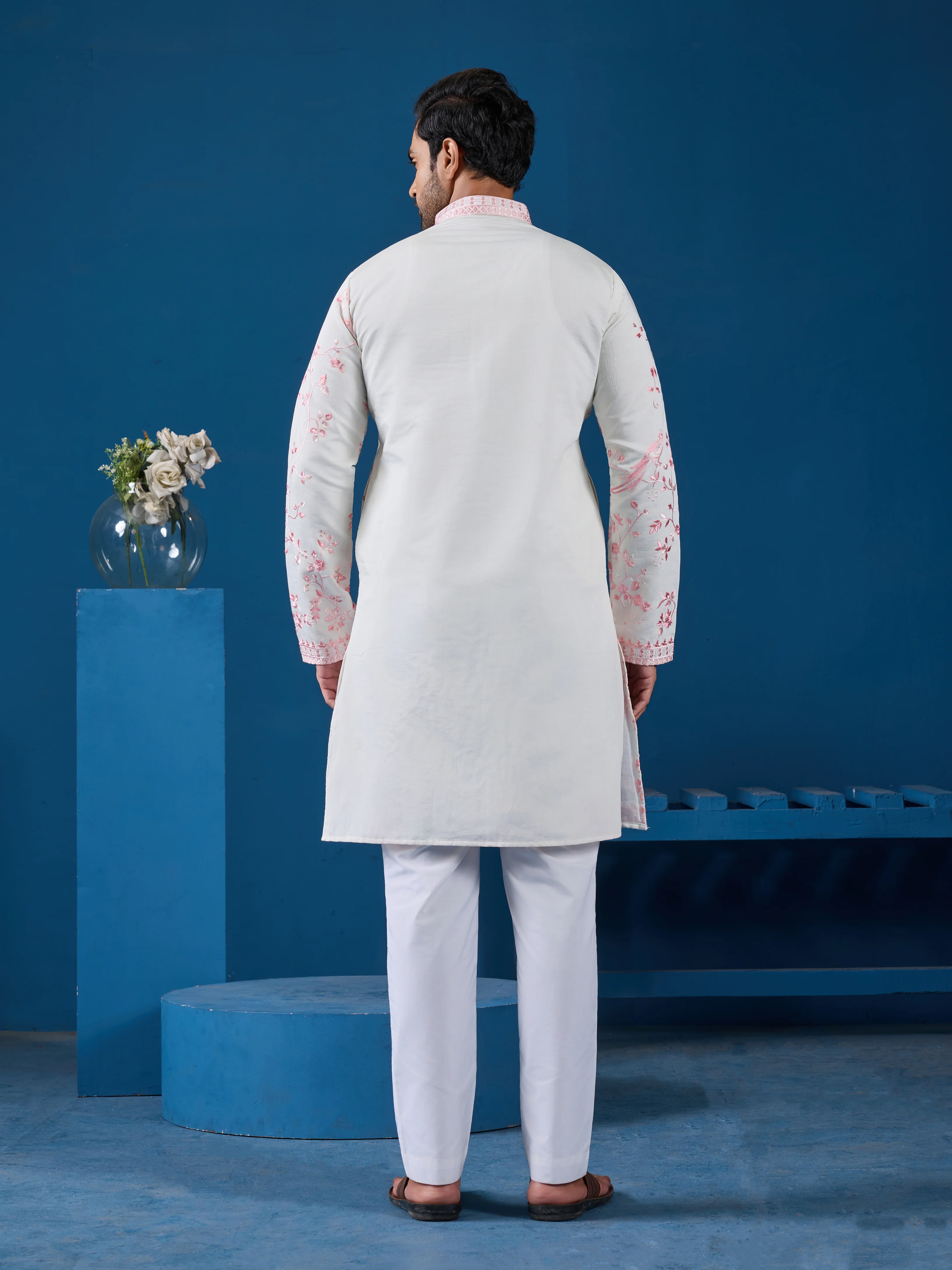 Classic White Viscose Silk Festive Kurta for Mens - Image 8