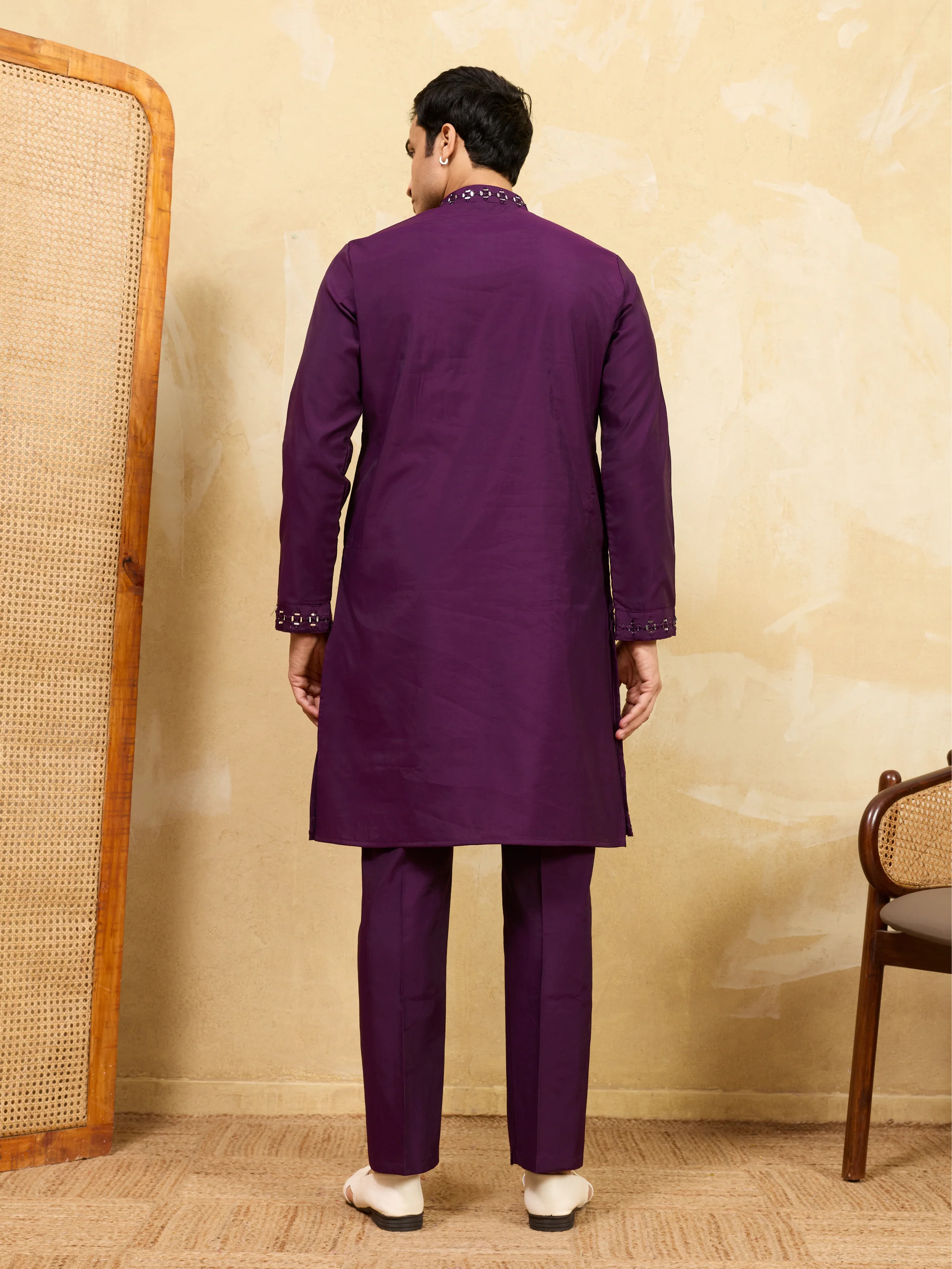 Classy Purple Mirror Embroidered Kurta and Pant for Wedding Wear - Image 6