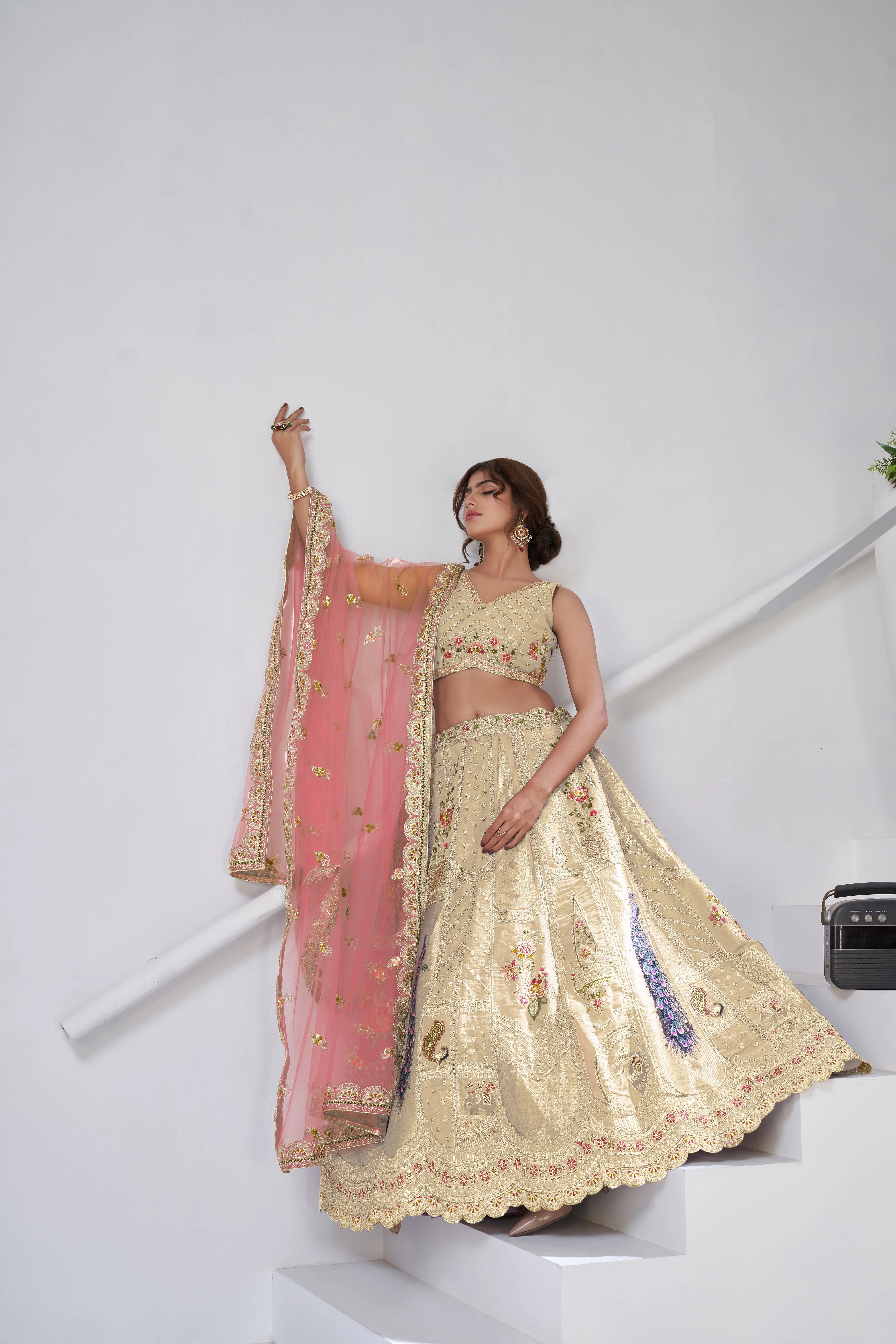 Cream Color Royal Radiance Raw Silk Bridal Lehenga Choli Set - Image 4