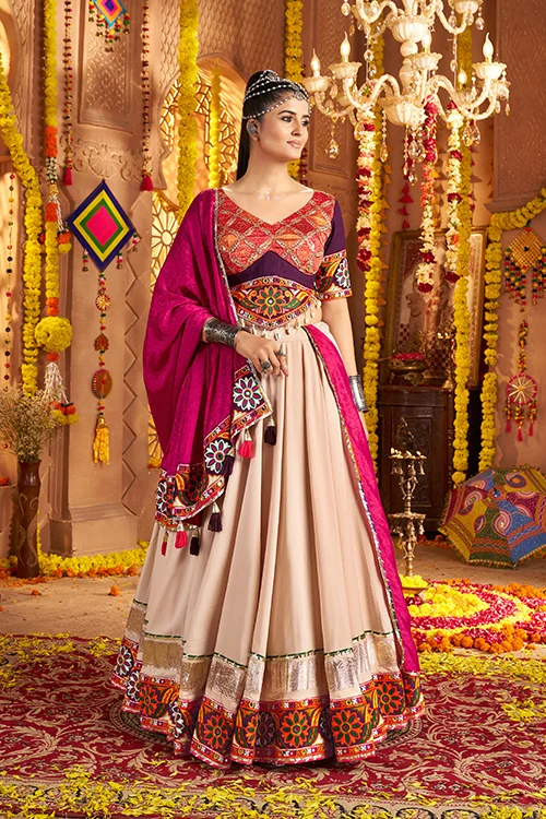 Designer Beige Ready to Wear Chaniya Choli for Navratri - Image 3