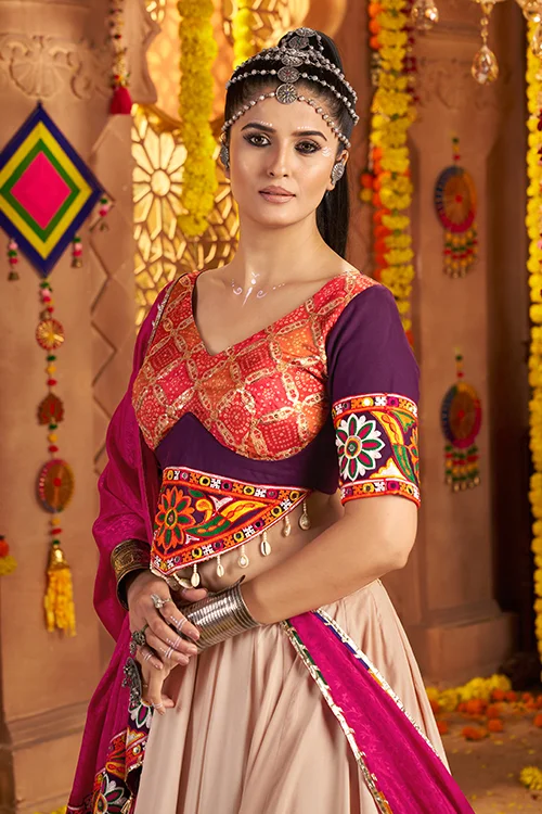 Designer Beige Ready to Wear Chaniya Choli for Navratri - Image 4