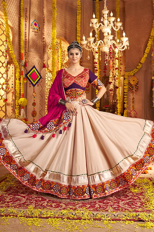 Designer Beige Ready to Wear Chaniya Choli for Navratri - Image 5