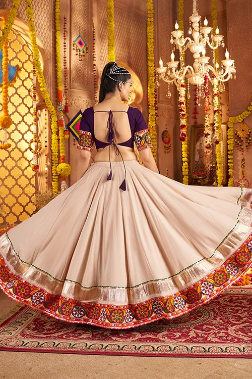 Designer Beige Ready to Wear Chaniya Choli for Navratri - Image 6