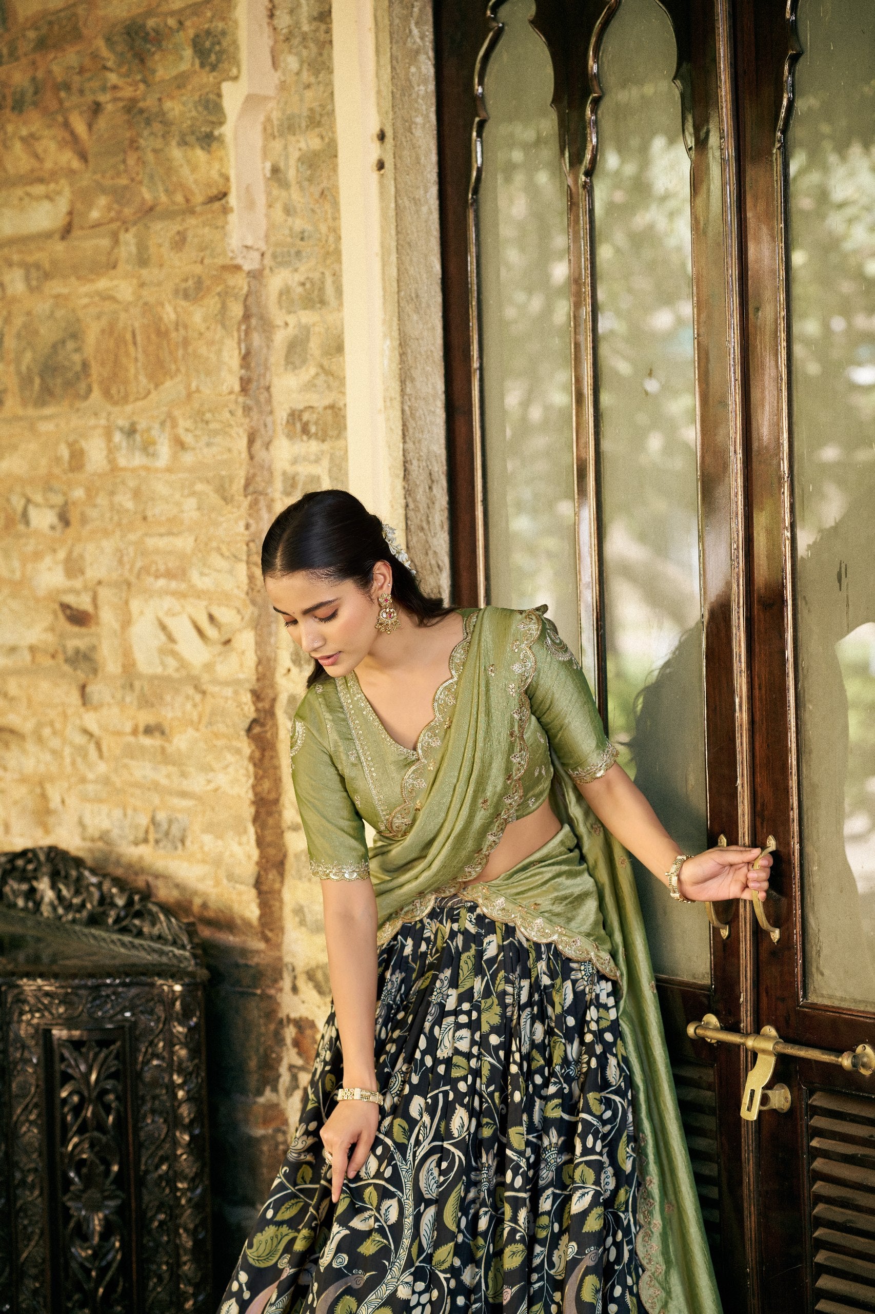 Designer Black Tasar Silk Printed Lehenga Set with Vichitra Silk Dupatta - Image 3