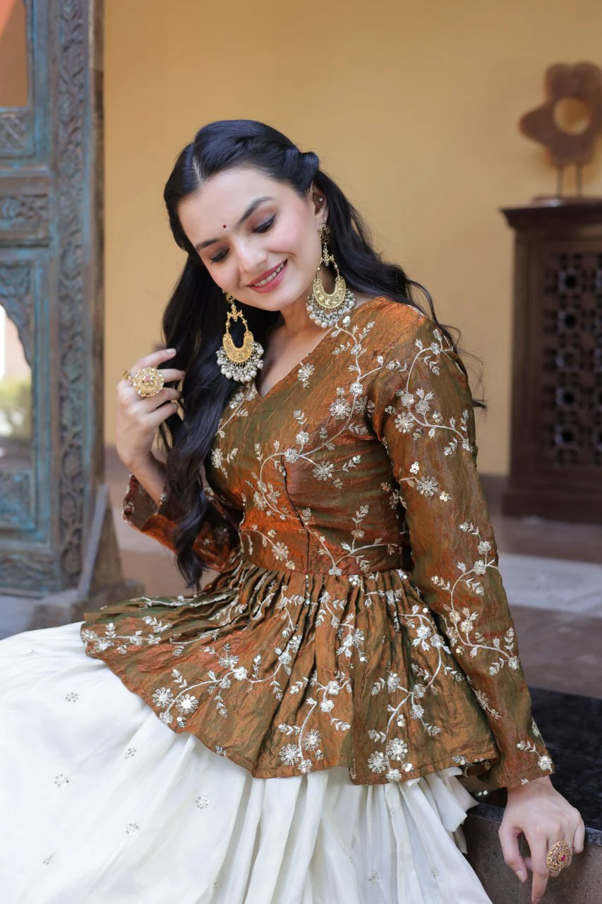 Designer Cosmos Fabric Embroidery Lehenga Set With Peplum Blouse - Image 11