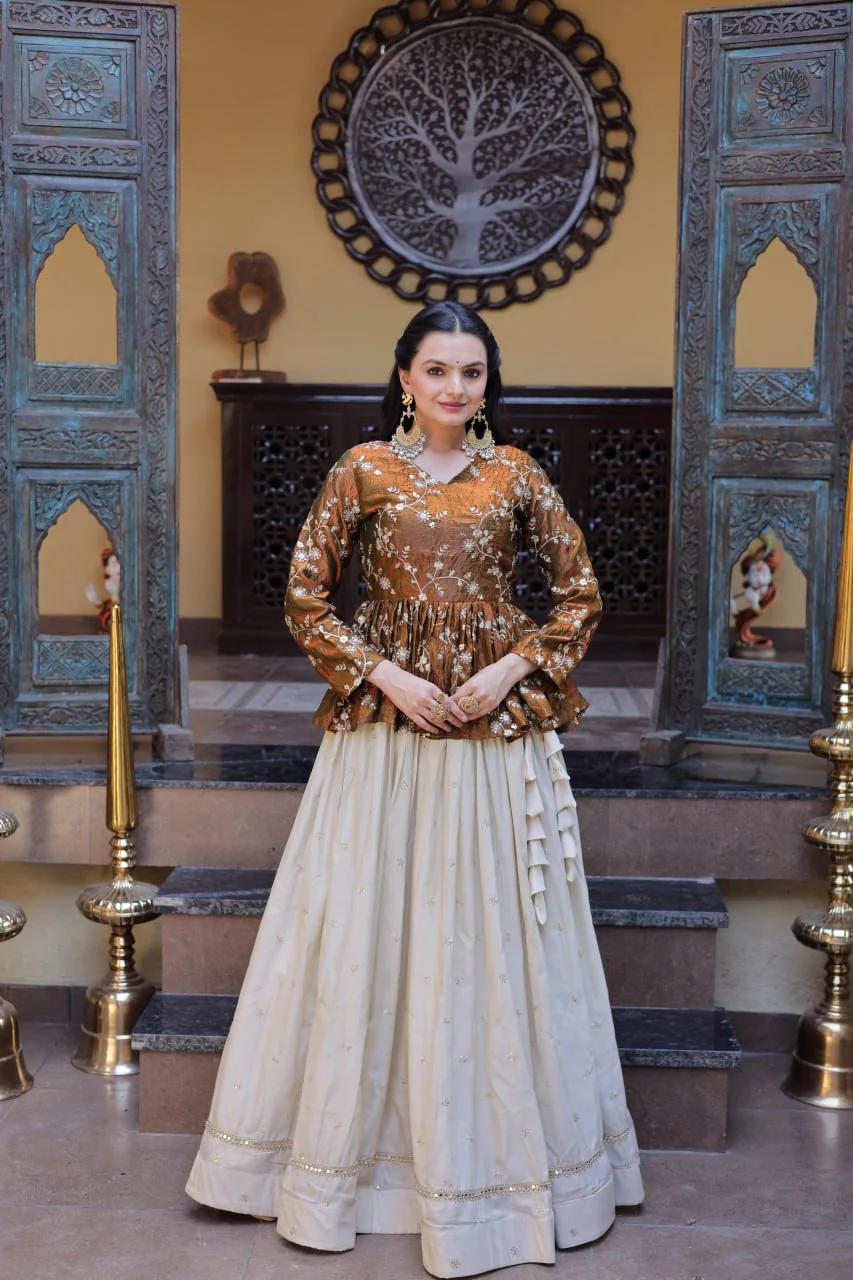 Designer Cosmos Fabric Embroidery Lehenga Set With Peplum Blouse - Image 8