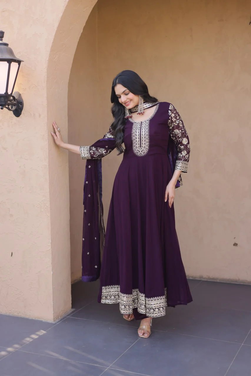 Designer Faux Blooming Anarkali Gown with Pant and Dupatta - Image 10