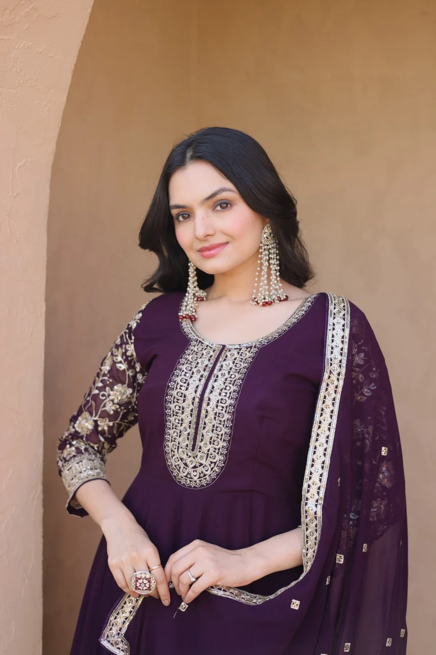 Designer Faux Blooming Anarkali Gown with Pant and Dupatta - Image 13