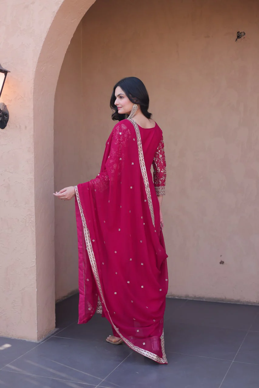 Designer Faux Blooming Anarkali Gown with Pant and Dupatta - Image 7