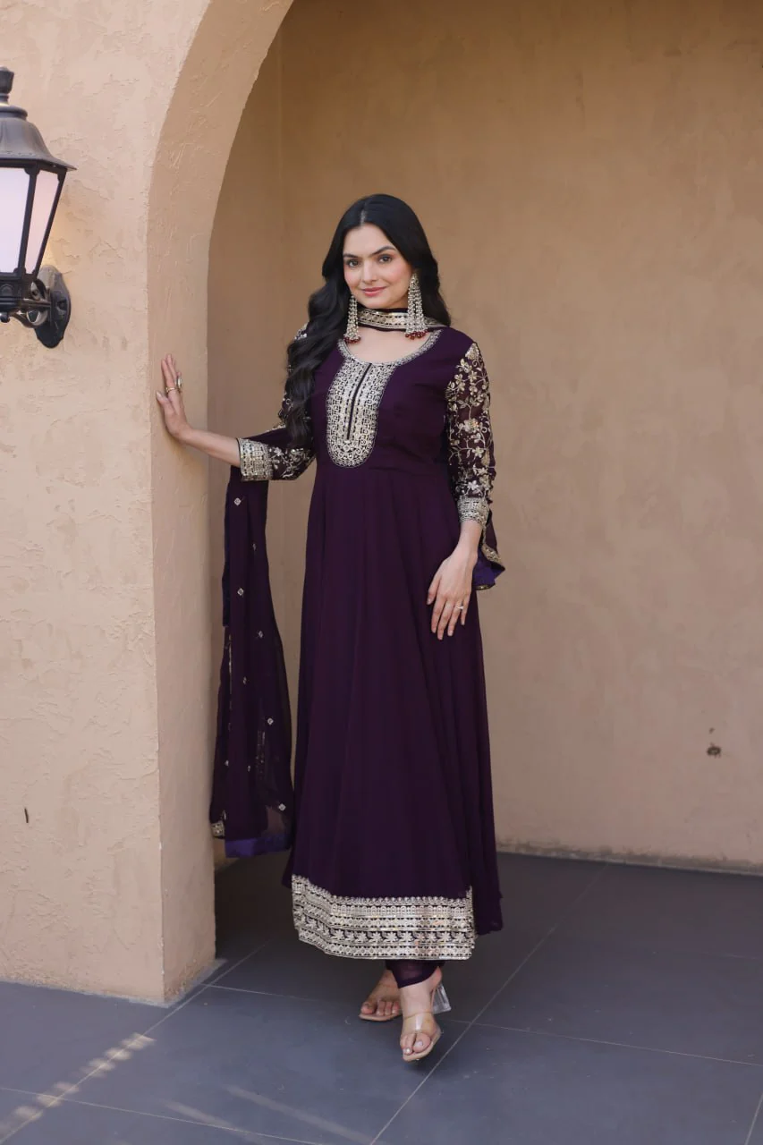 Designer Faux Blooming Anarkali Gown with Pant and Dupatta - Image 8