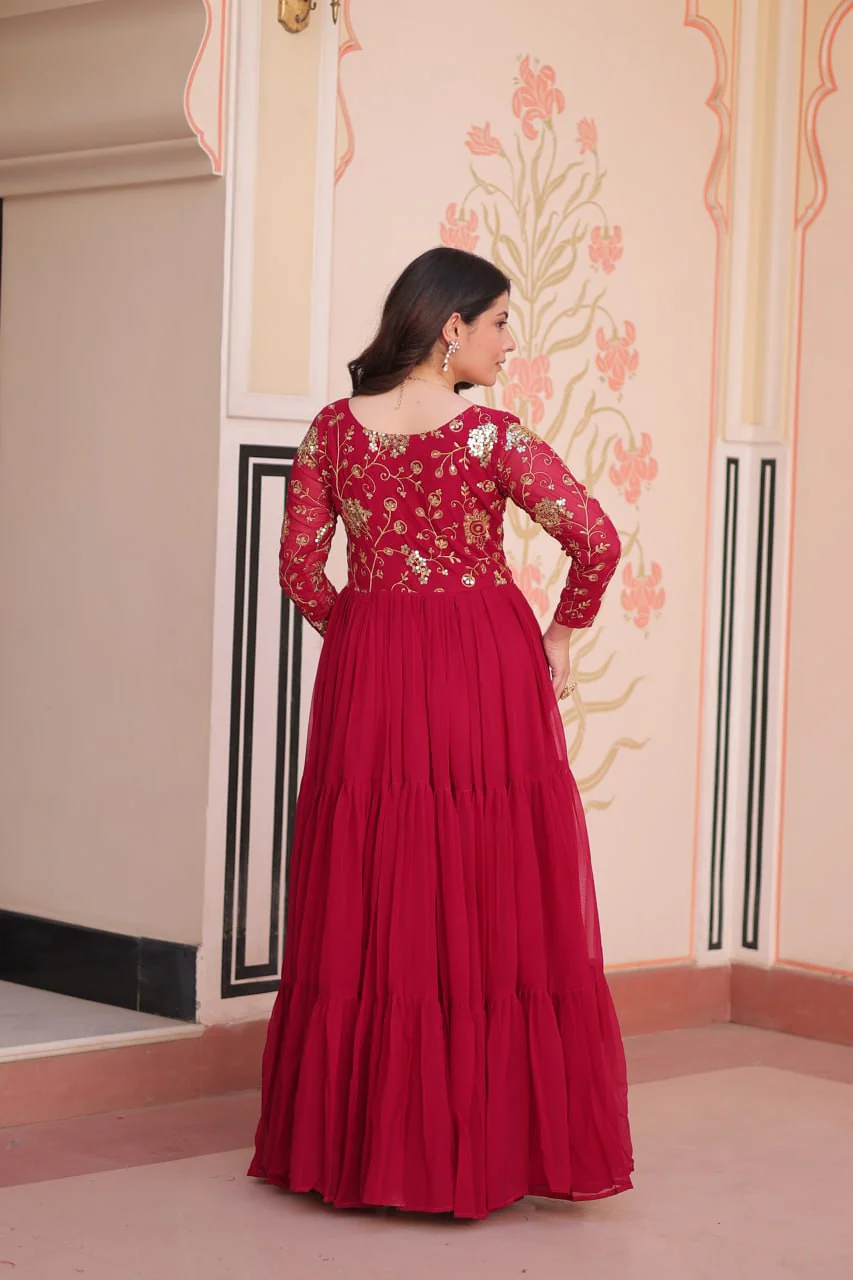 Designer Faux Blooming With Sequins & Zari Embroidered Work Gown - Image 13