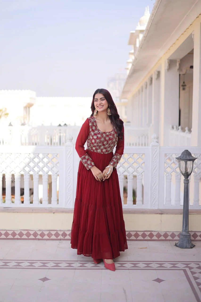 Designer Georgette Sequins Zari Work Flared Gown for Women - Image 2