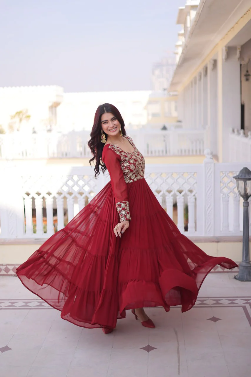 Designer Georgette Sequins Zari Work Flared Gown for Women - Image 3