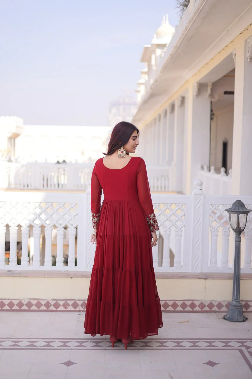 Designer Georgette Sequins Zari Work Flared Gown for Women - Image 4