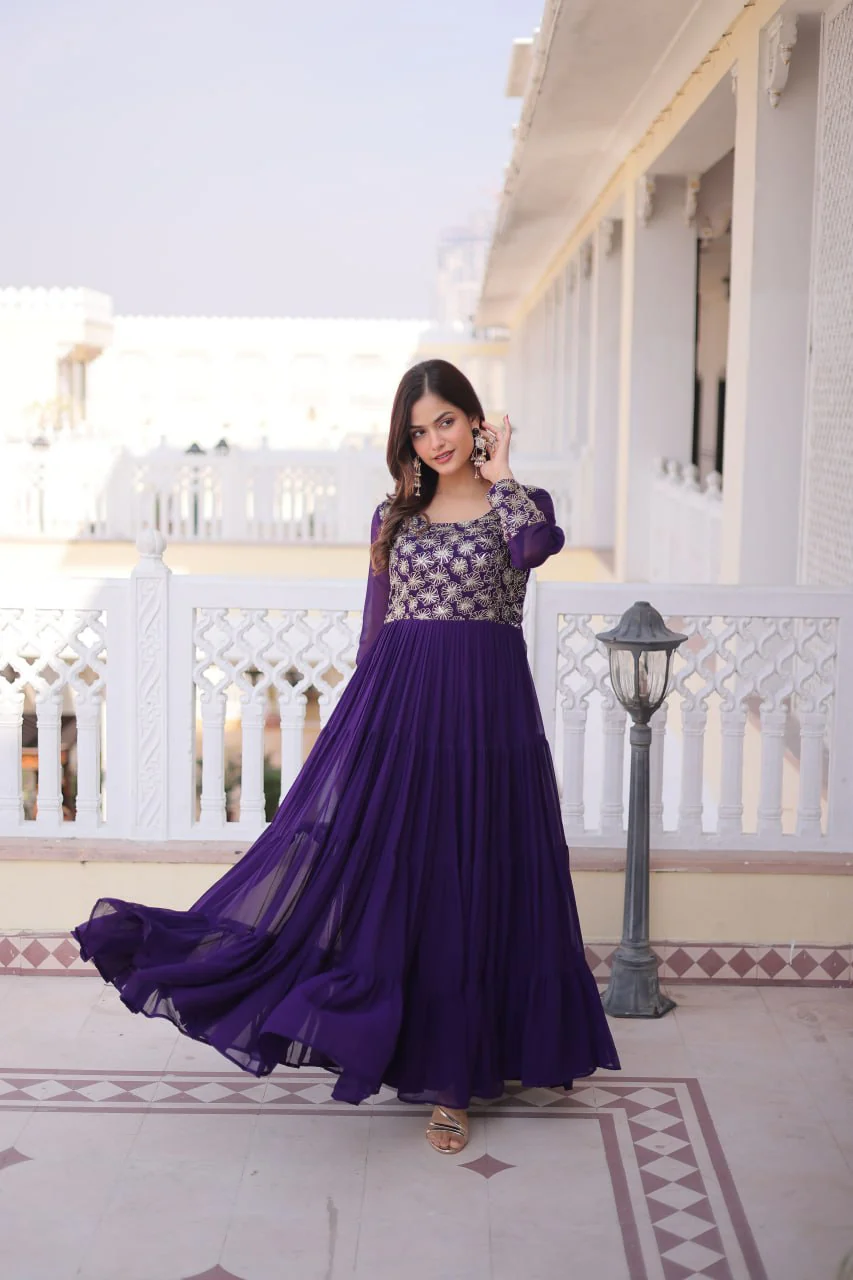 Designer Georgette Sequins Zari Work Flared Gown for Women - Image 5
