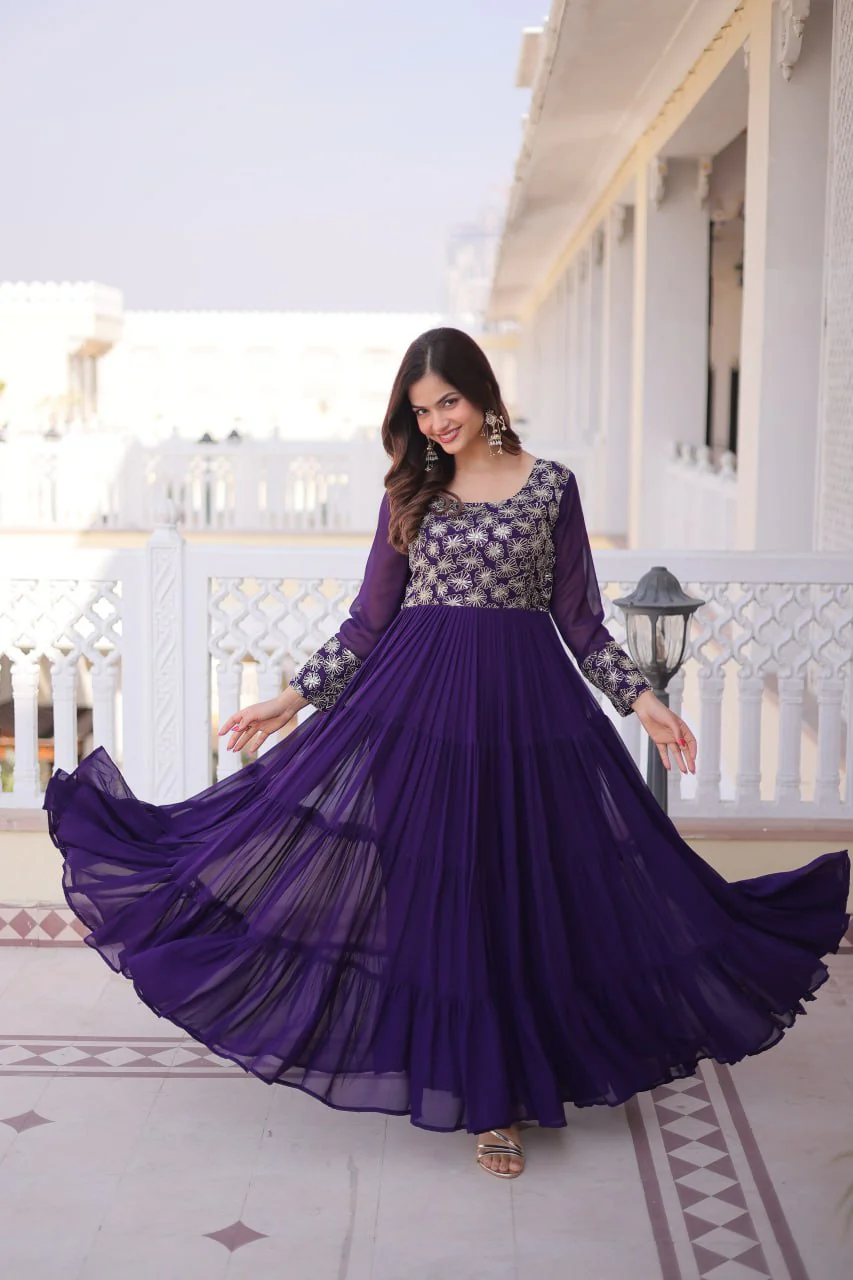 Designer Georgette Sequins Zari Work Flared Gown for Women - Image 6