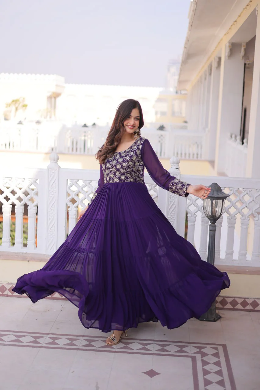 Designer Georgette Sequins Zari Work Flared Gown for Women - Image 7