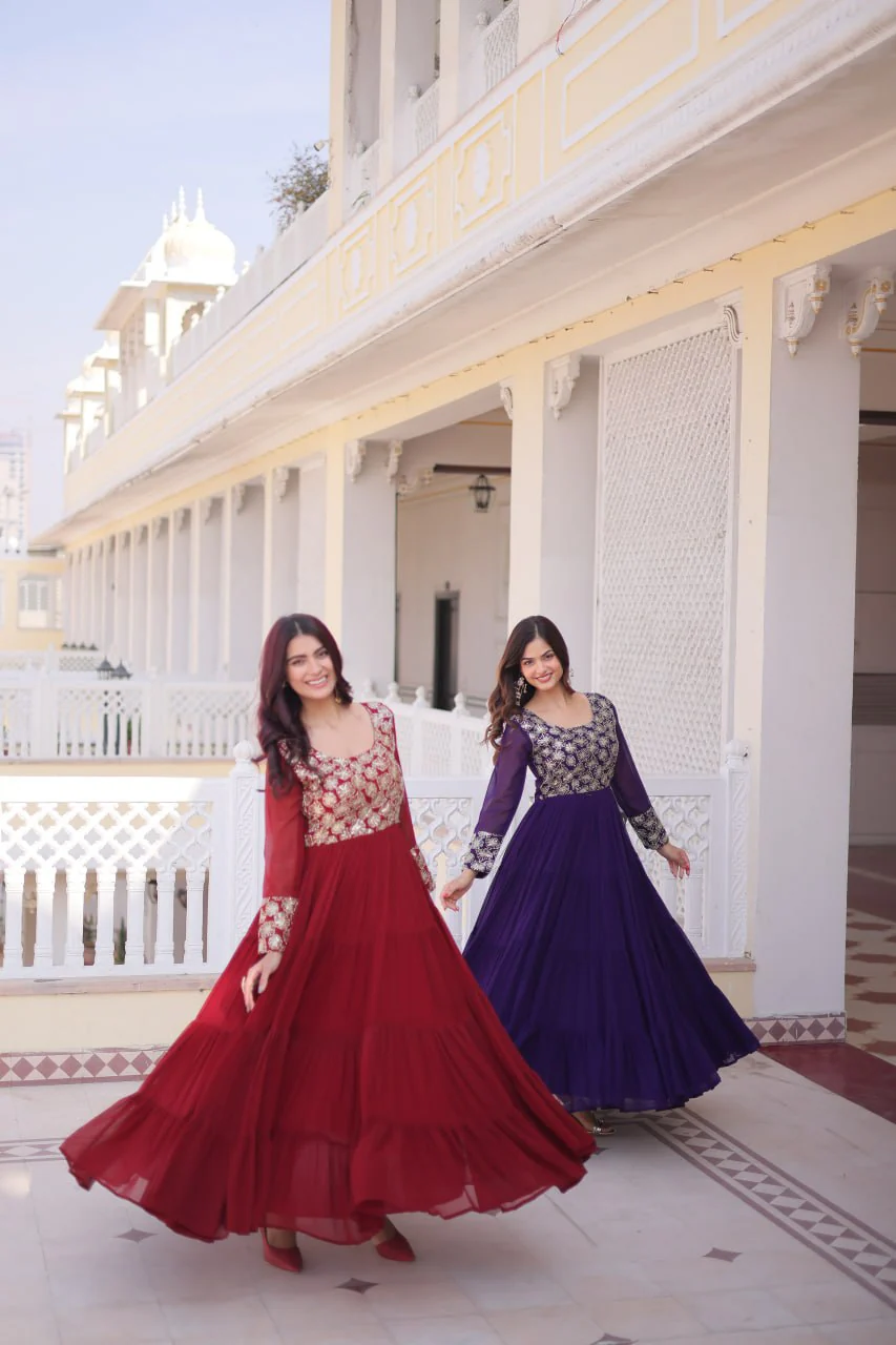 Designer Georgette Sequins Zari Work Flared Gown for Women - Image 9