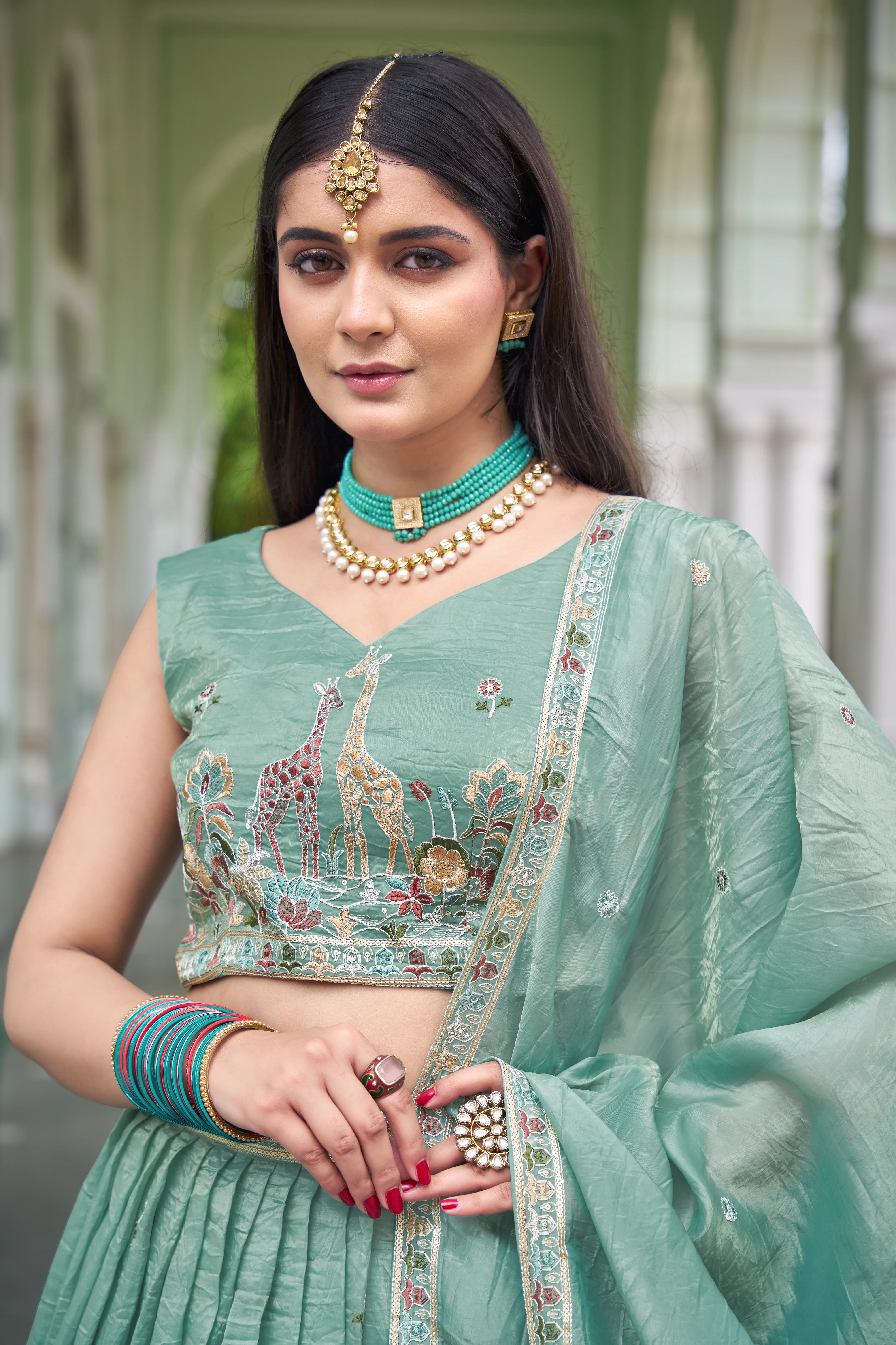 Designer Gold Crush Fabric with Rich Thread & Sequin Lehenga - Image 2