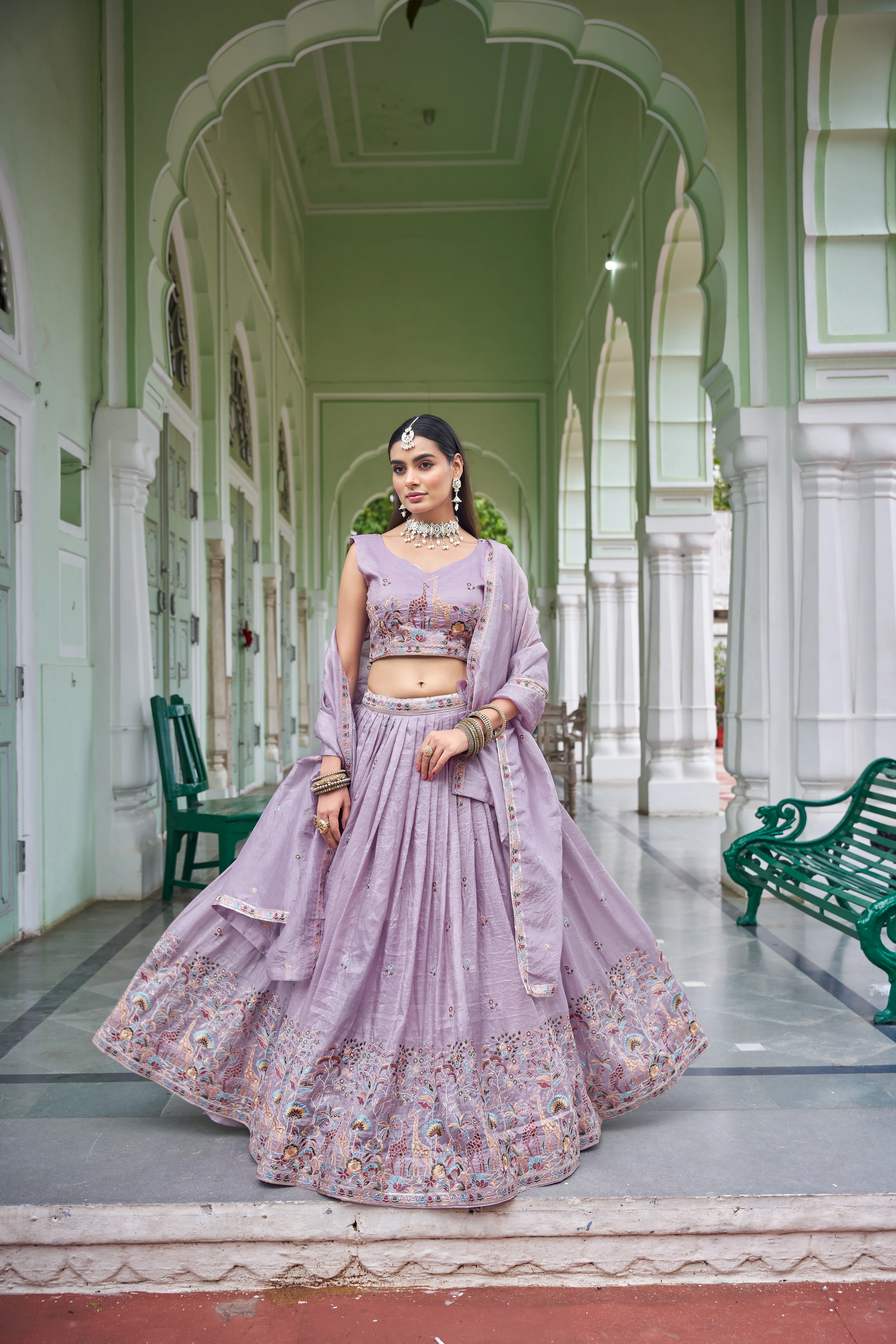 Designer Gold Crush Fabric with Rich Thread & Sequin Lehenga - Image 6
