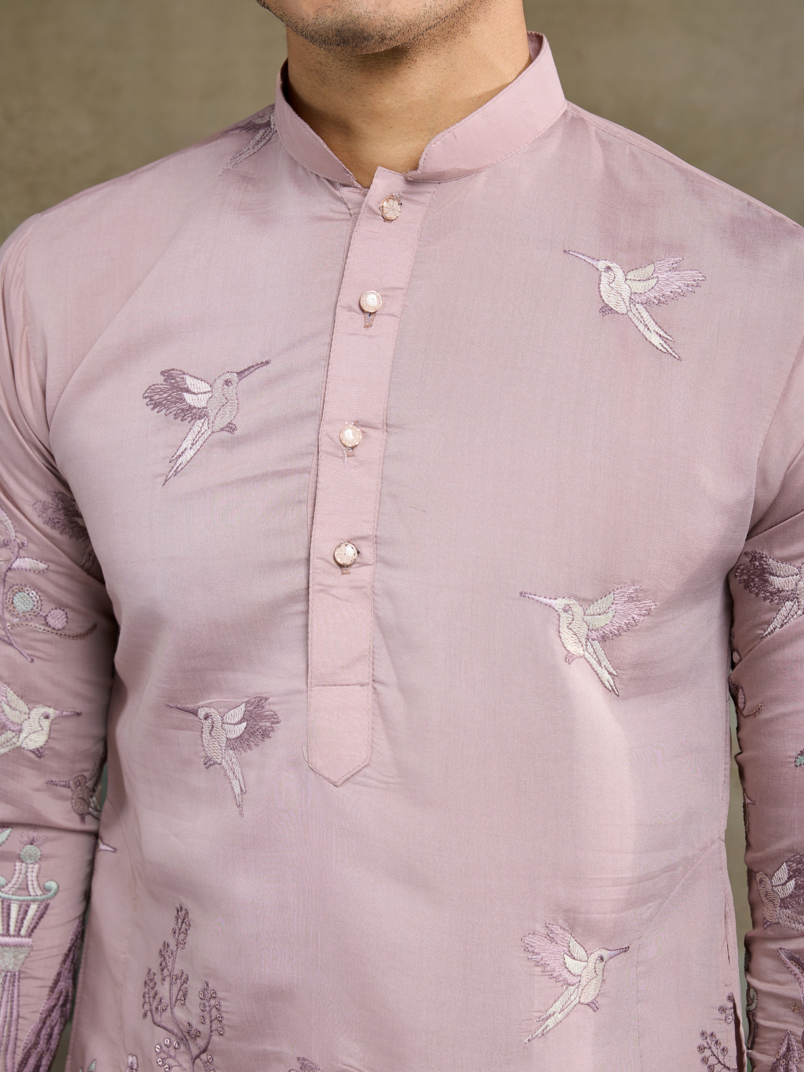 Designer Peach Viscose Silk fancy kurtas for men - Image 3
