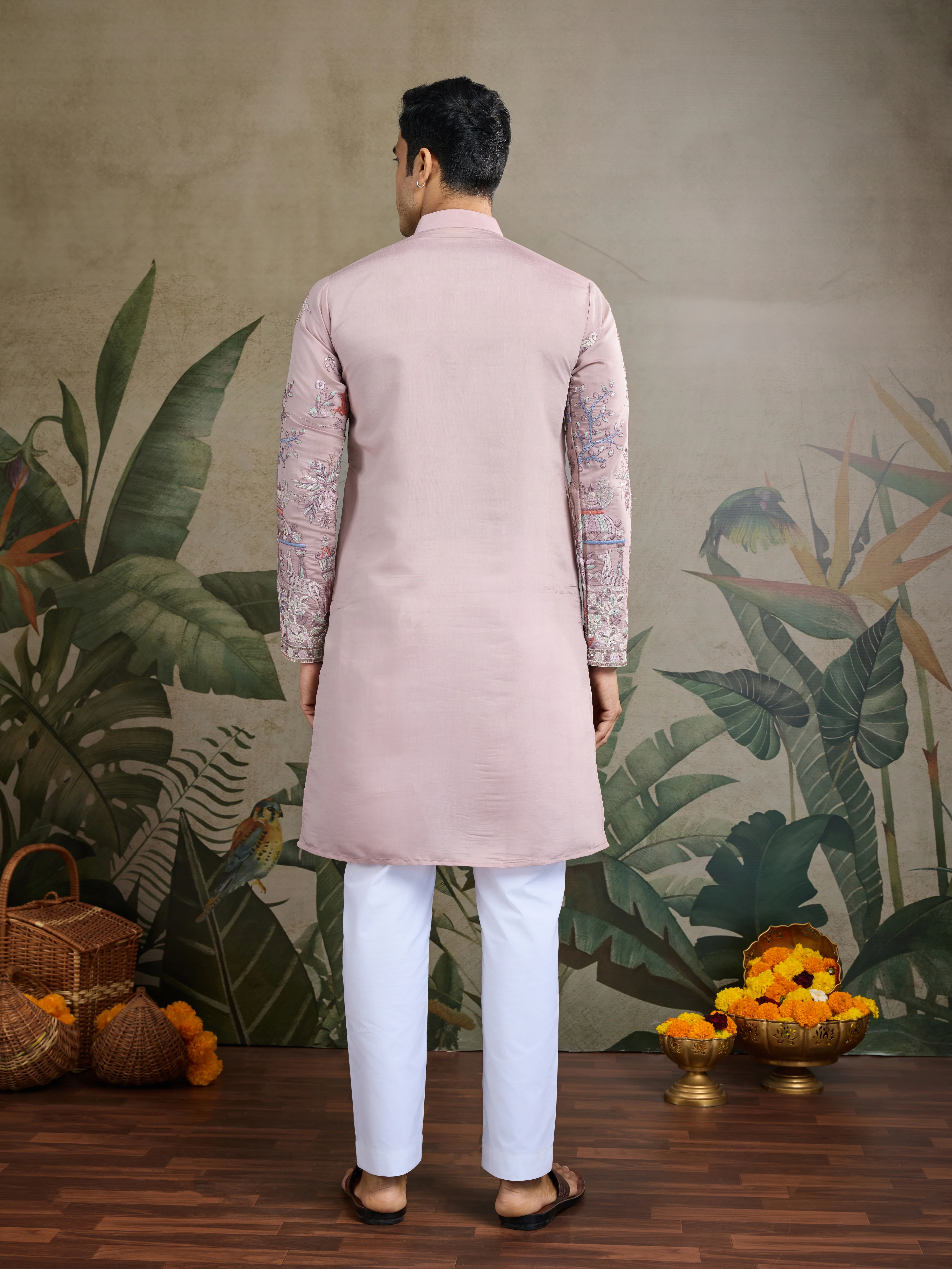 Designer Peach Viscose Silk fancy kurtas for men - Image 7