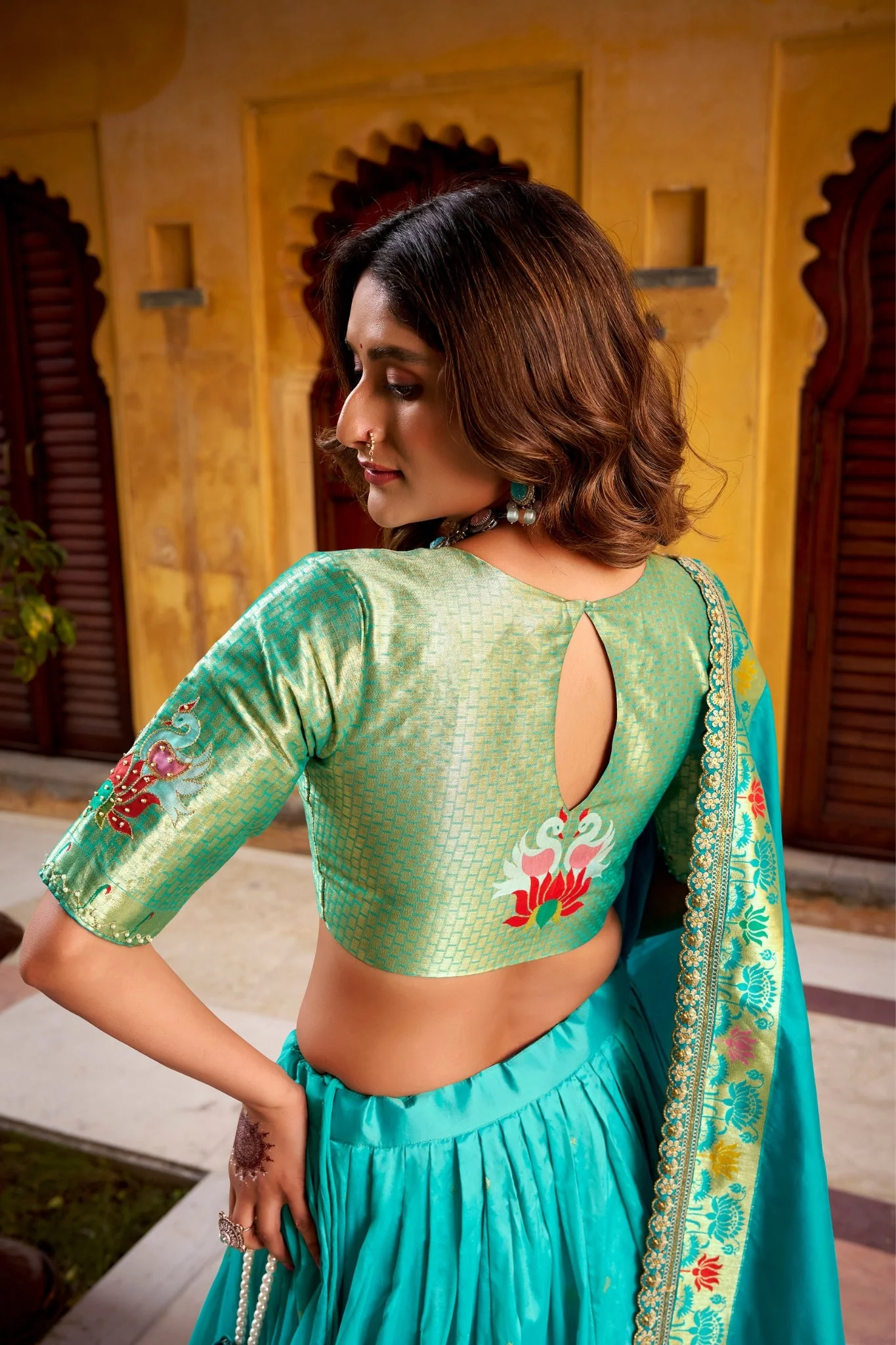 Designer Premium Paithani Soft Silk Zari Weaving Sequins With Thread Embroidery Lehenga Set - Image 18