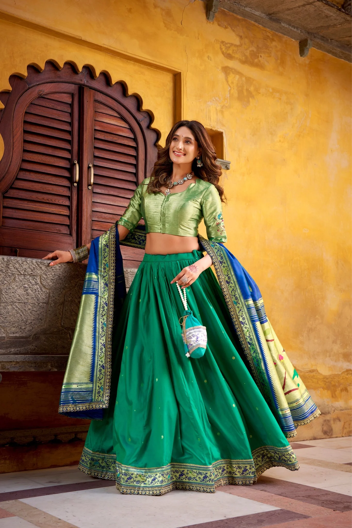 Designer Premium Paithani Soft Silk Zari Weaving Sequins With Thread Embroidery Lehenga Set - Image 20