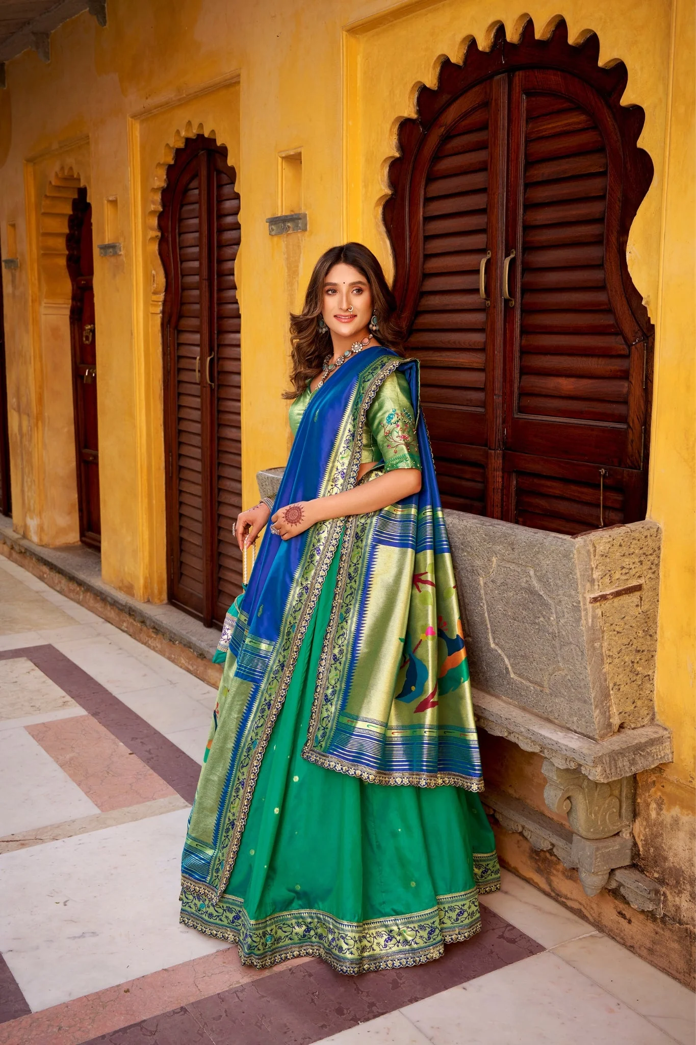 Designer Premium Paithani Soft Silk Zari Weaving Sequins With Thread Embroidery Lehenga Set - Image 21