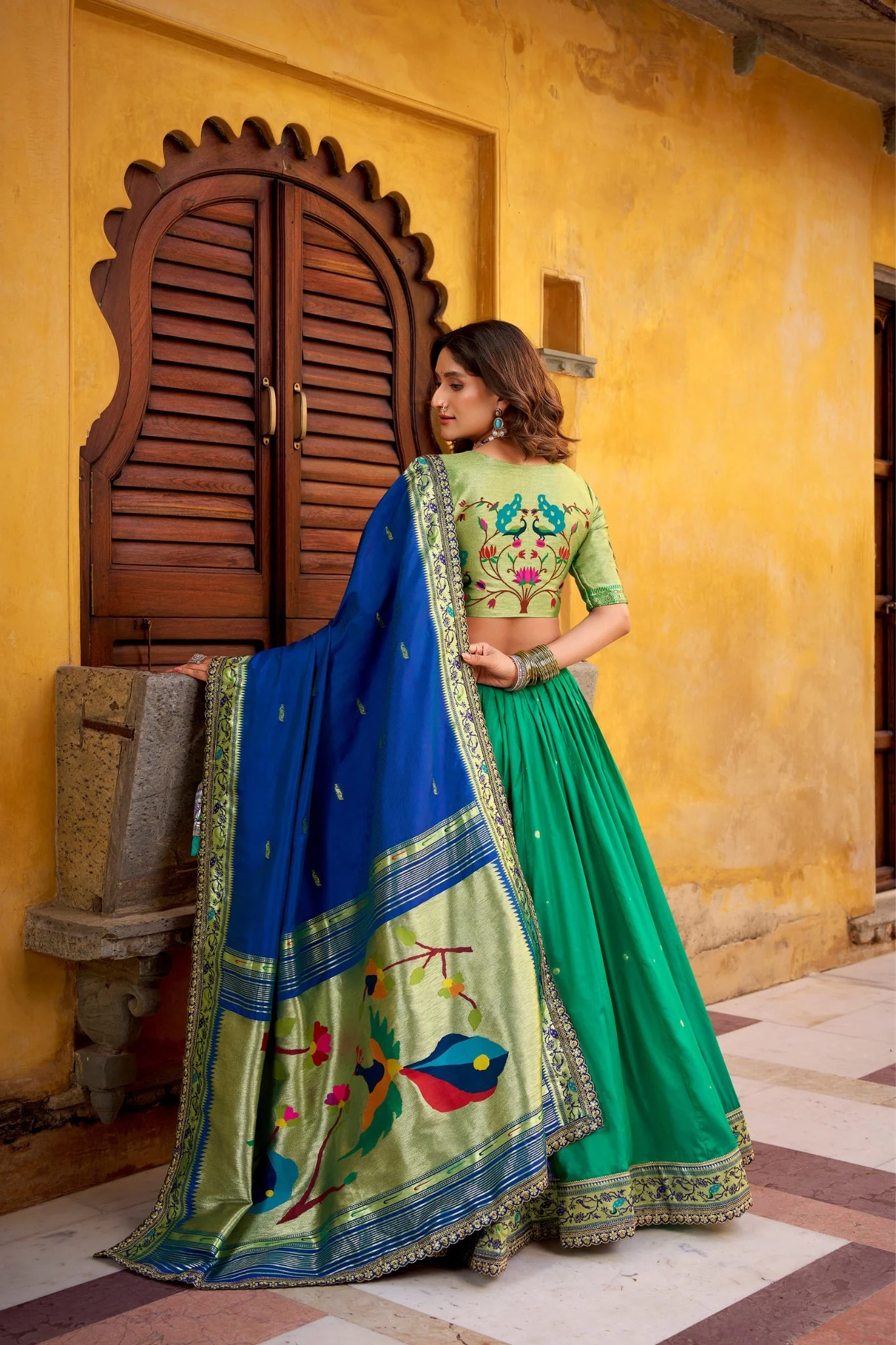 Designer Premium Paithani Soft Silk Zari Weaving Sequins With Thread Embroidery Lehenga Set - Image 23