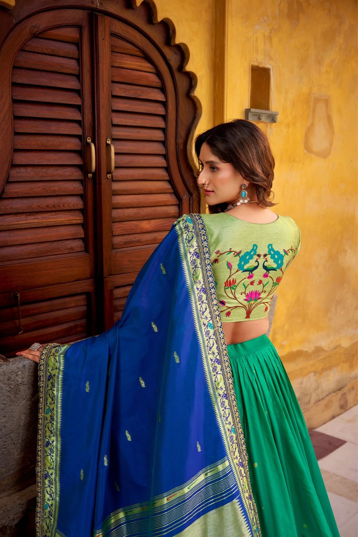Designer Premium Paithani Soft Silk Zari Weaving Sequins With Thread Embroidery Lehenga Set - Image 24