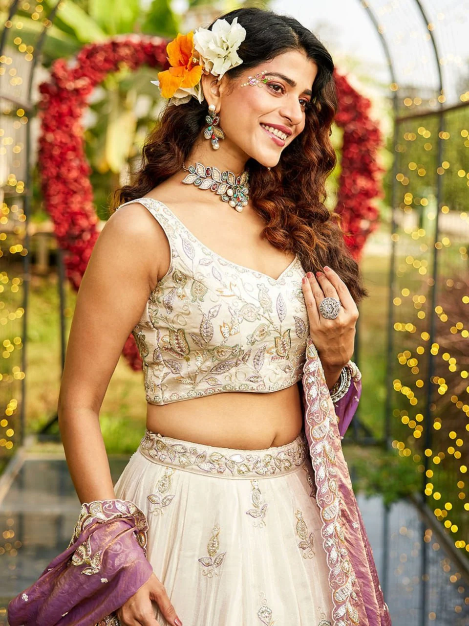 Designer Pure Tissue Dori and Sequins Work Lehenga Set with Fendi Dupatta - Image 14