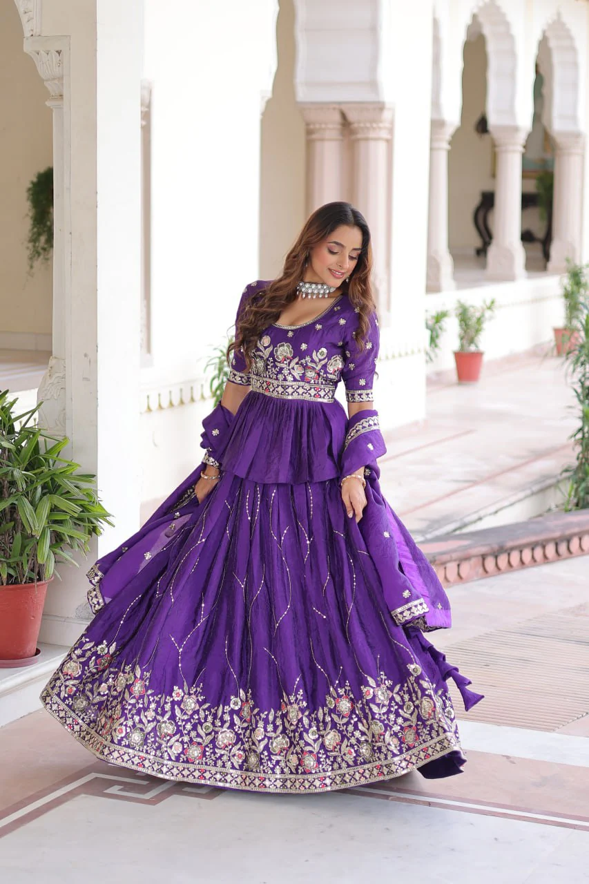 Designer Purple Embroidered Lehenga Choli Set with Dupatta For Women - Image 2