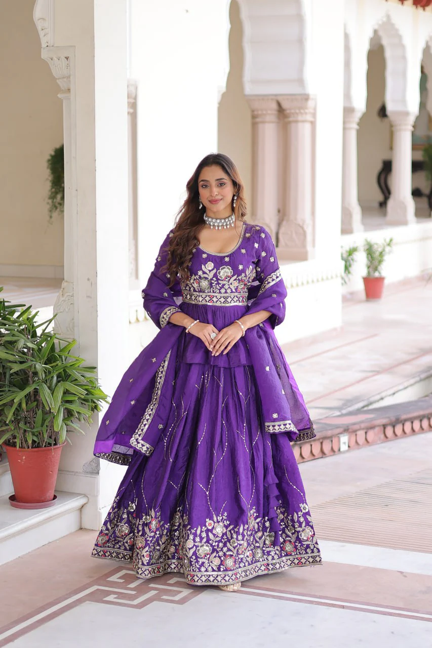 Designer Purple Embroidered Lehenga Choli Set with Dupatta For Women - Image 3