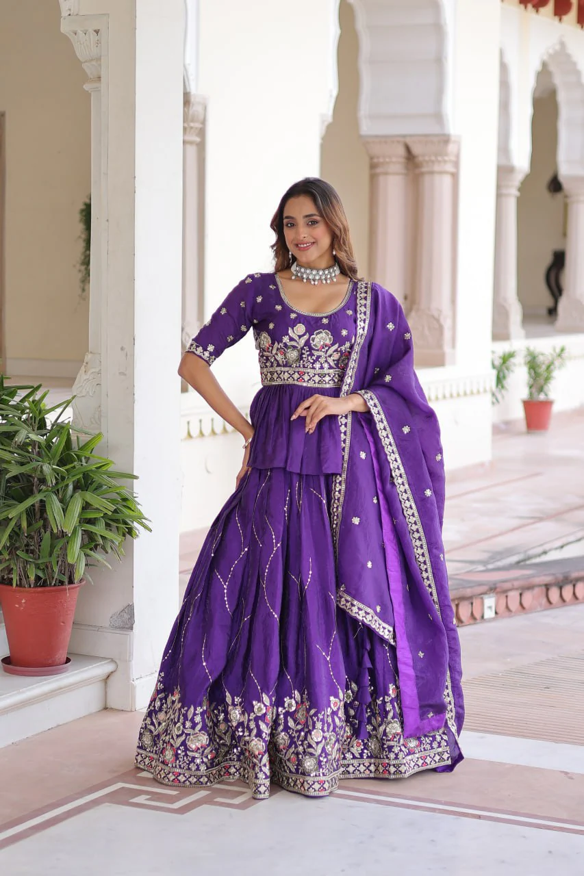 Designer Purple Embroidered Lehenga Choli Set with Dupatta For Women - Image 4