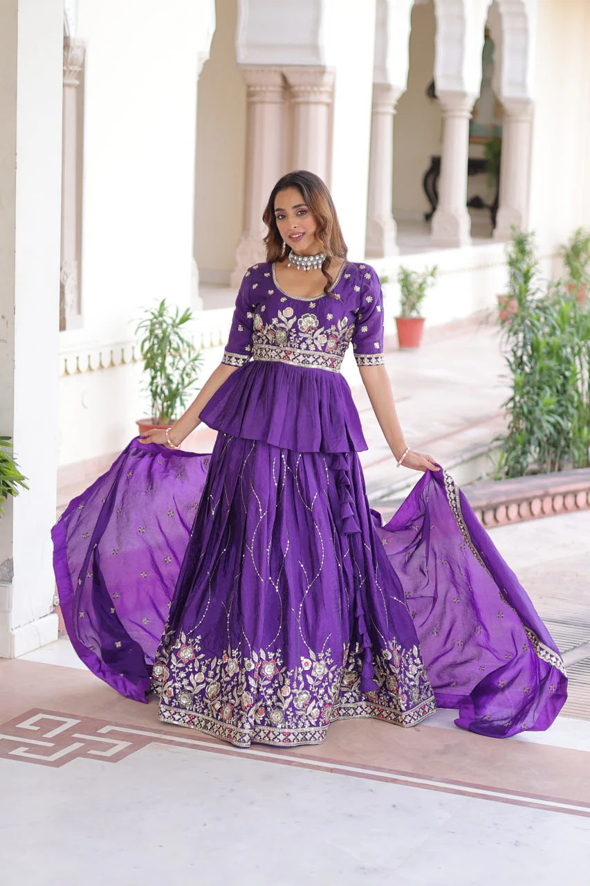 Designer Purple Embroidered Lehenga Choli Set with Dupatta For Women - Image 5