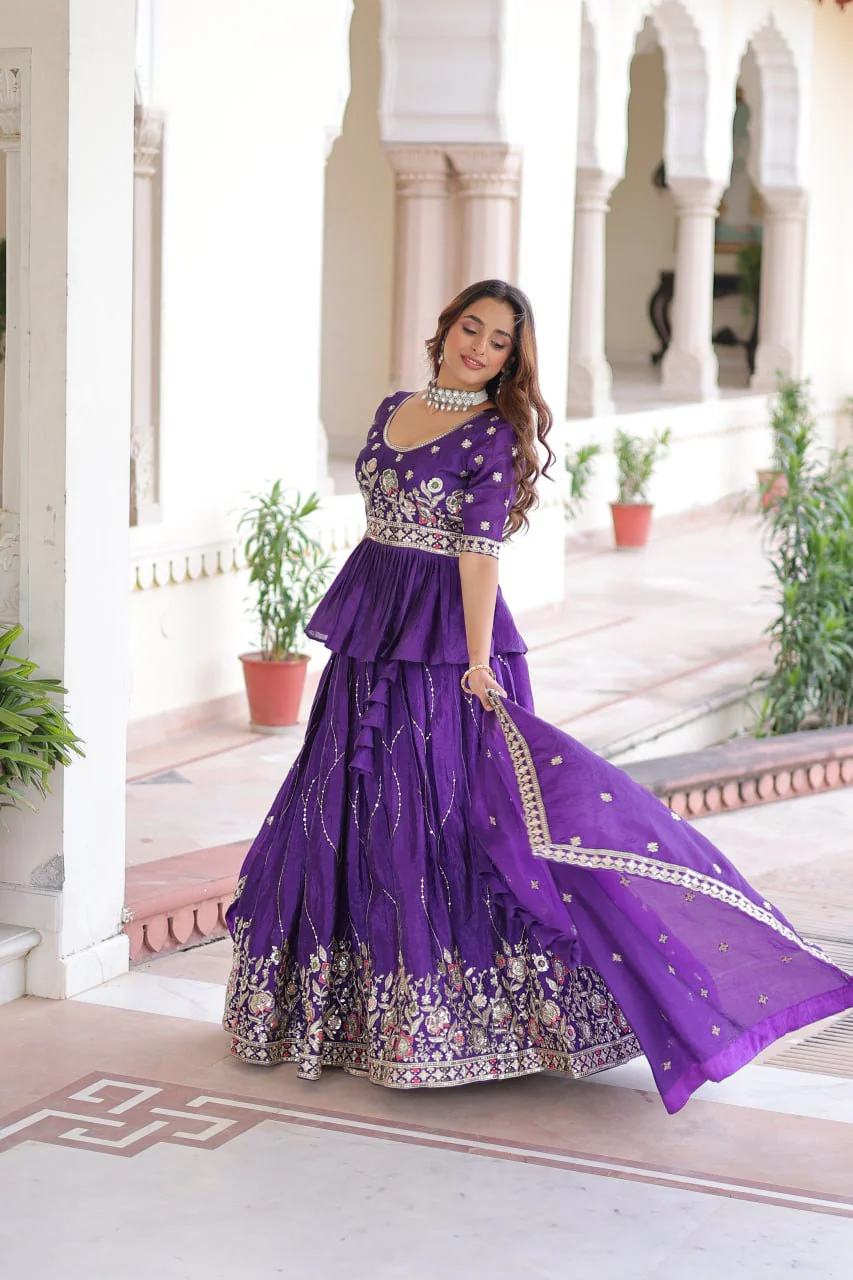 Designer Purple Embroidered Lehenga Choli Set with Dupatta For Women - Image 6