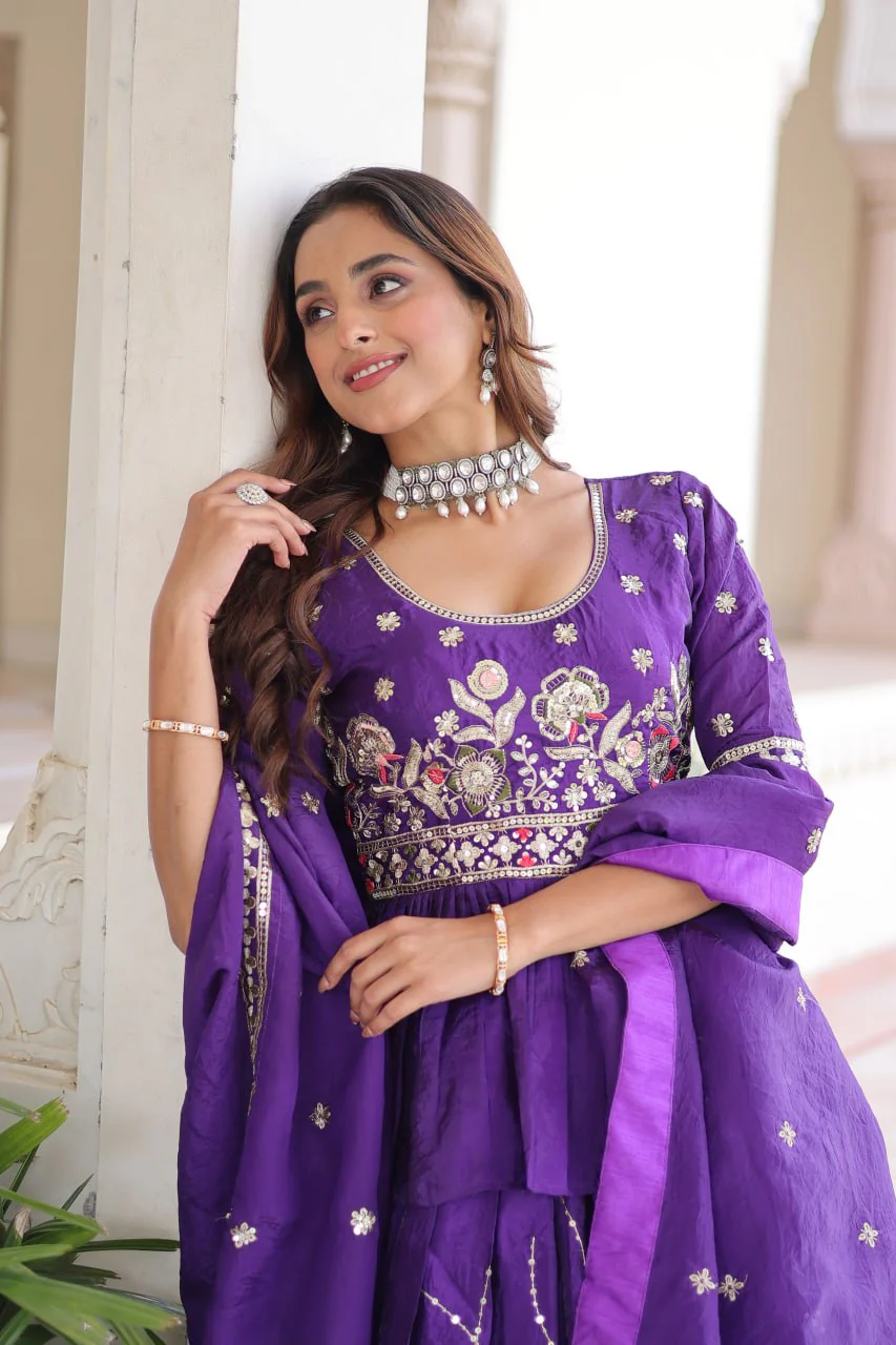 Designer Purple Embroidered Lehenga Choli Set with Dupatta For Women - Image 7