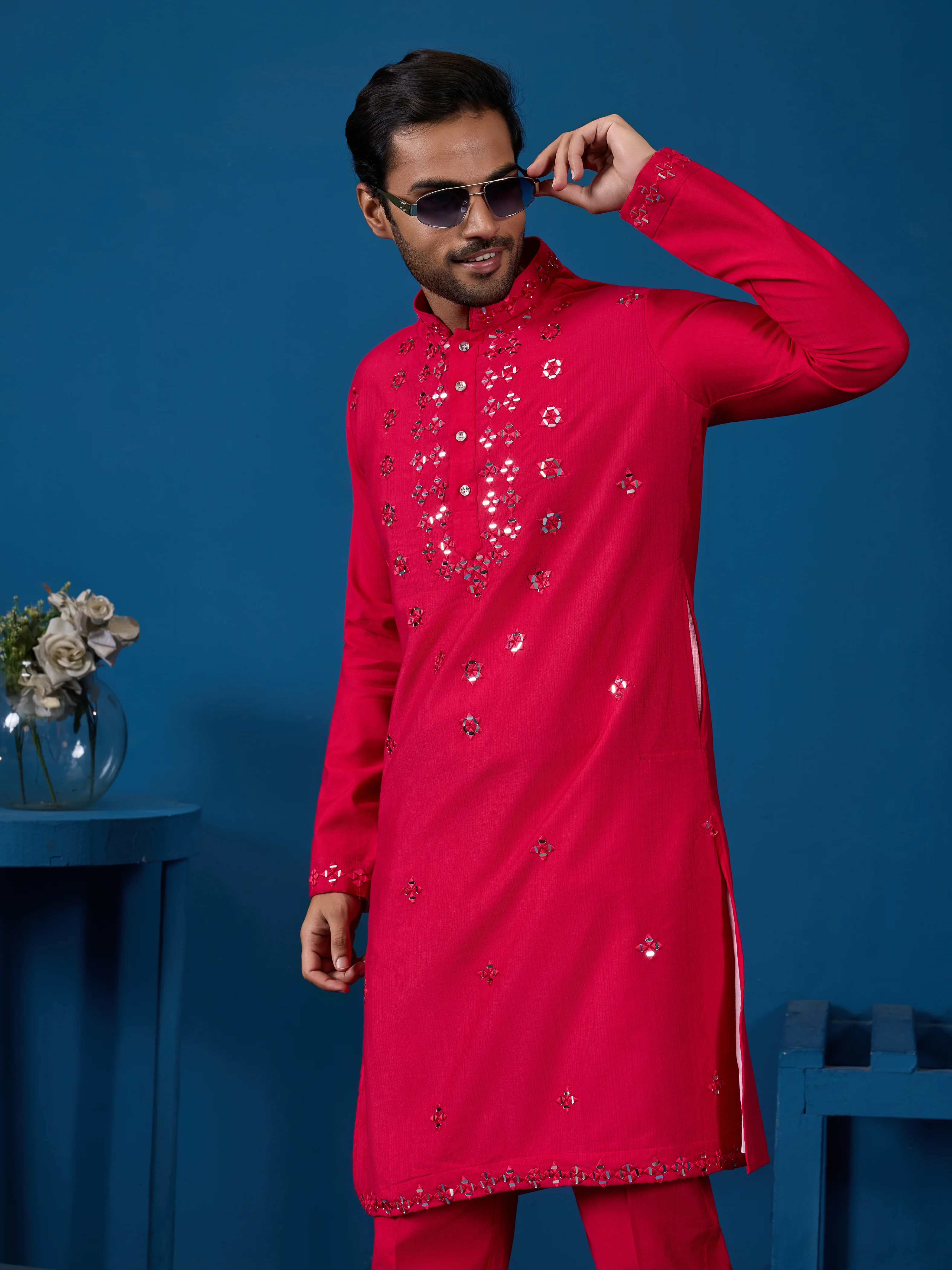 Designer Rani Mirror Embroidered Kurta for Mens Wear - Image 2