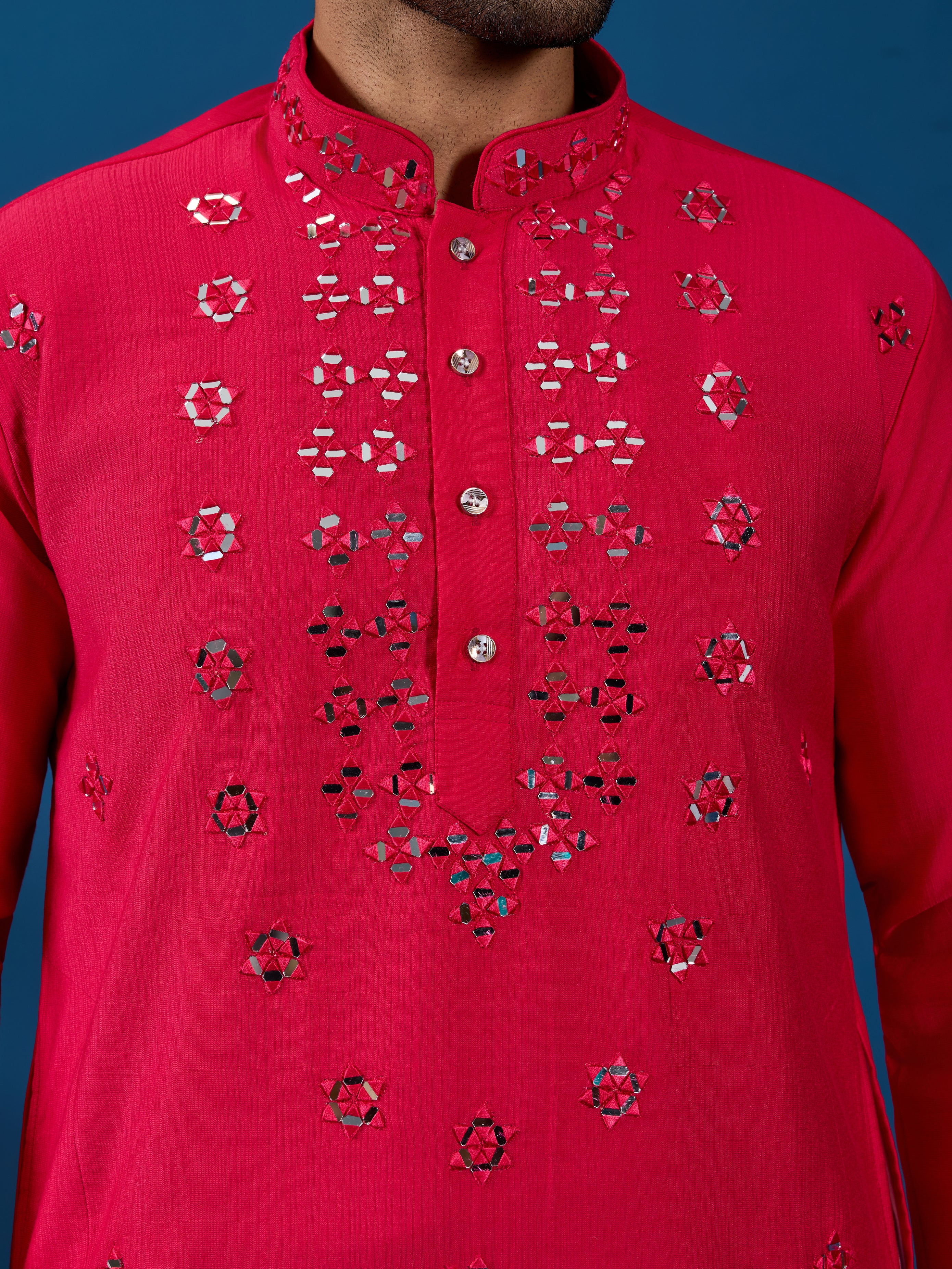 Designer Rani Mirror Embroidered Kurta for Mens Wear - Image 3