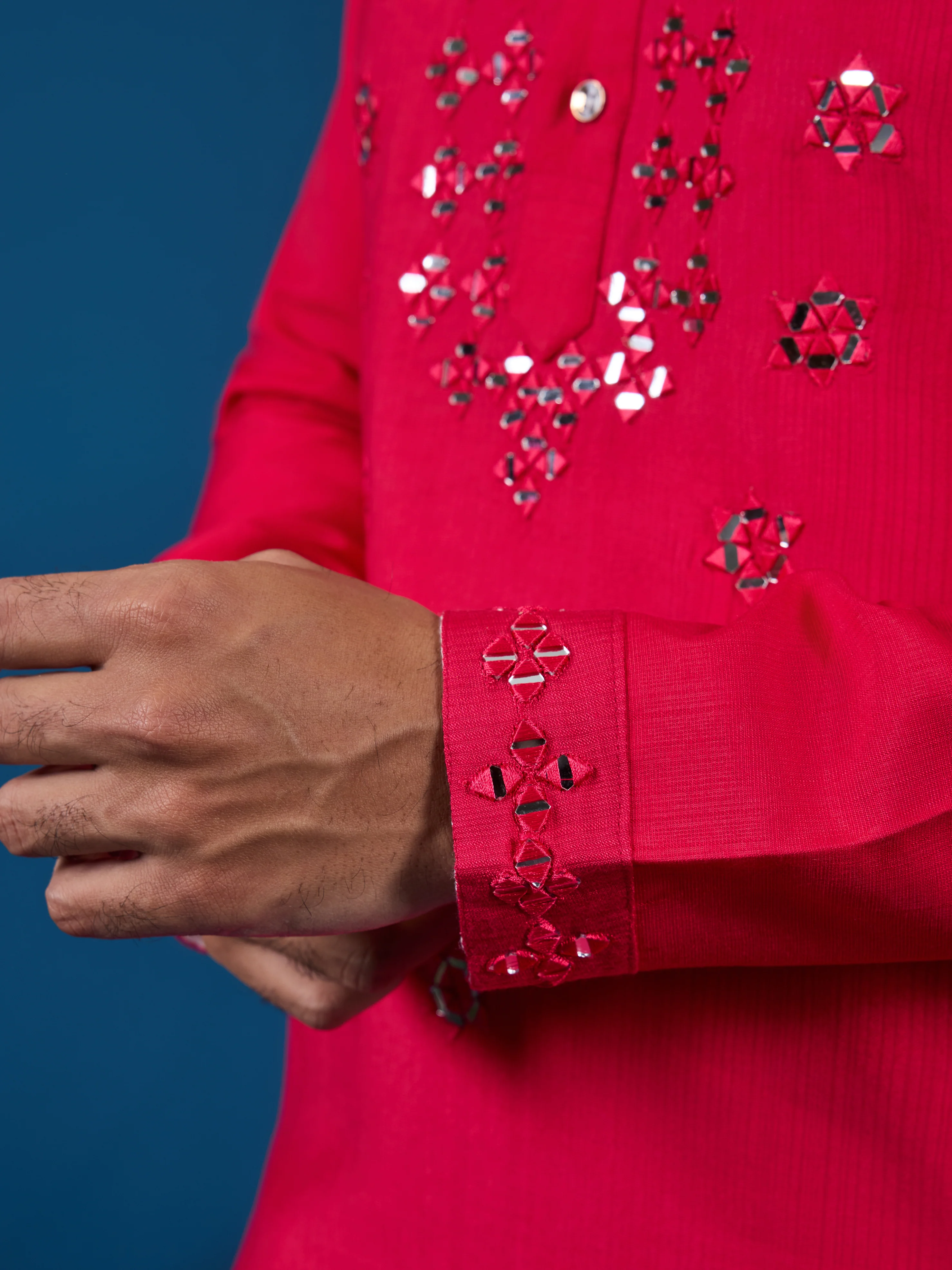 Designer Rani Mirror Embroidered Kurta for Mens Wear - Image 4
