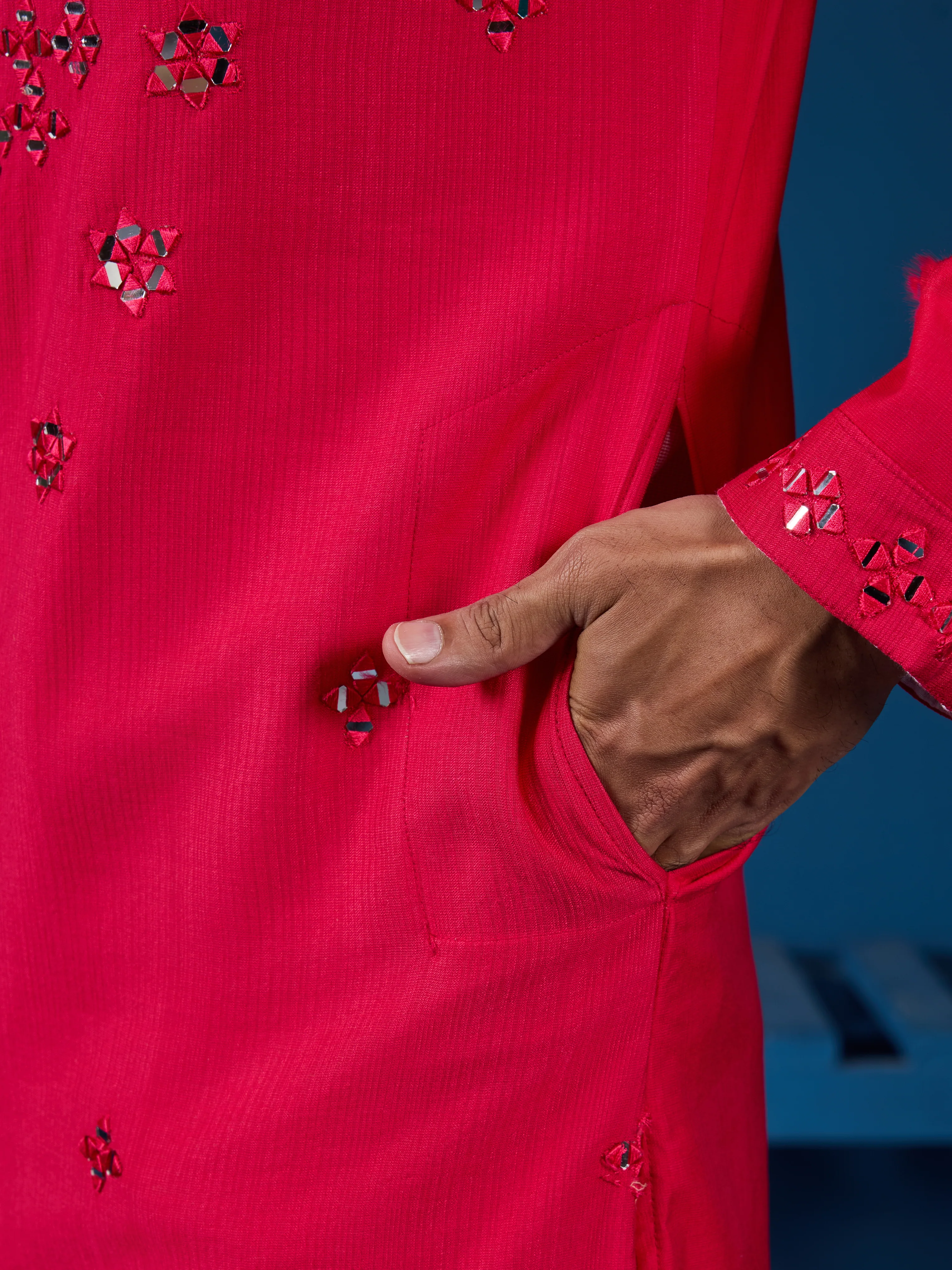 Designer Rani Mirror Embroidered Kurta for Mens Wear - Image 5