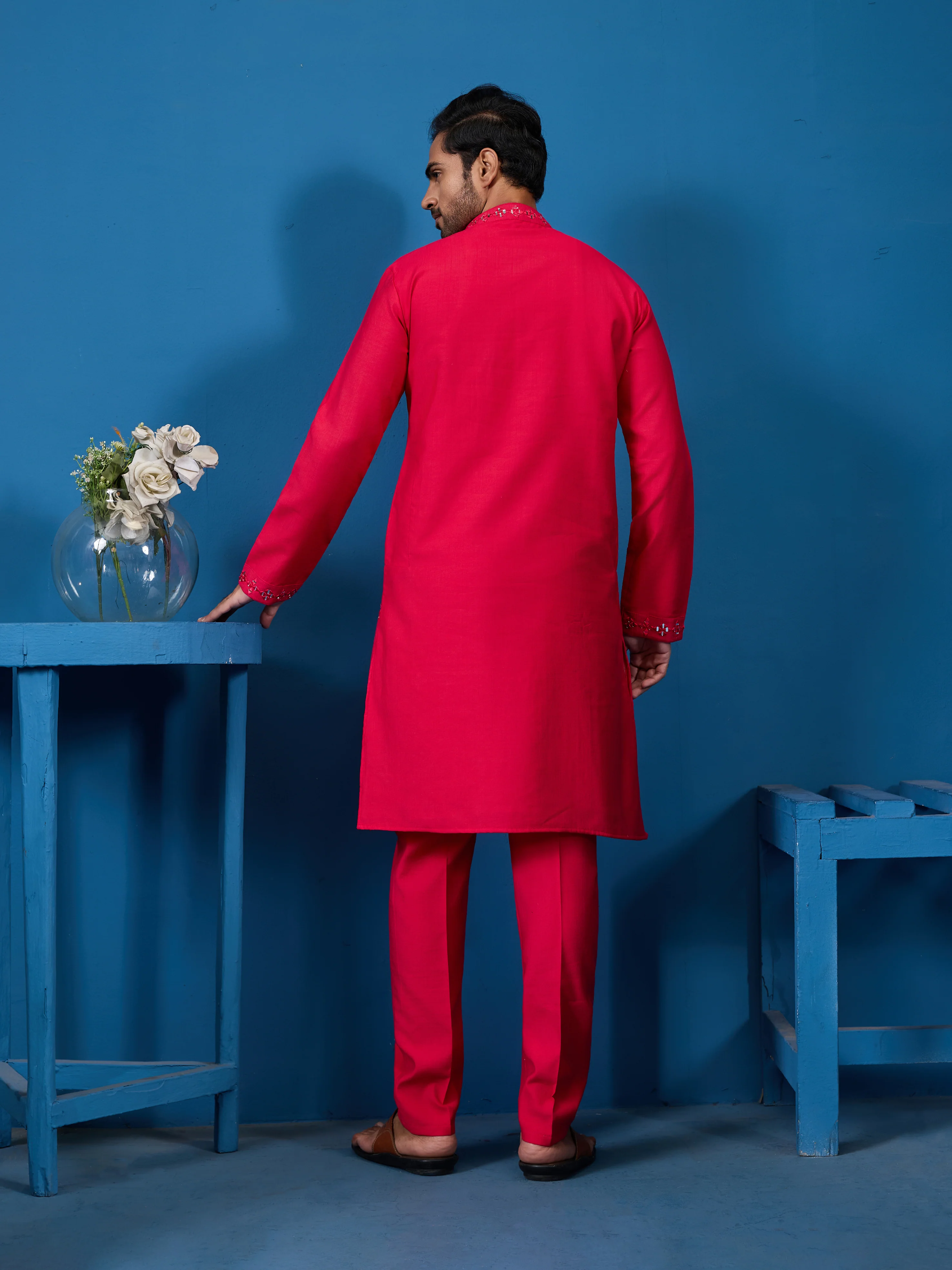 Designer Rani Mirror Embroidered Kurta for Mens Wear - Image 8