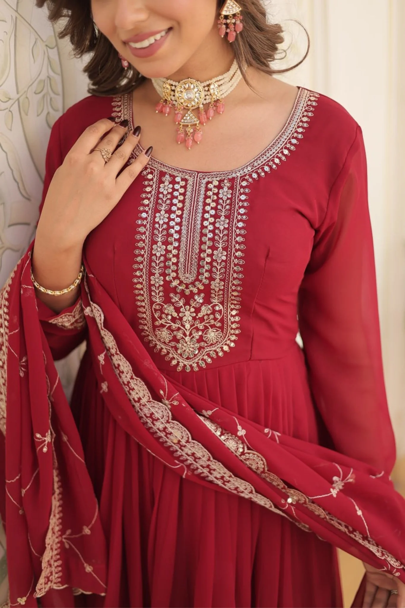 Designer Sequins Embroidered Work Stylish Gown With Dupatta Set - Image 23