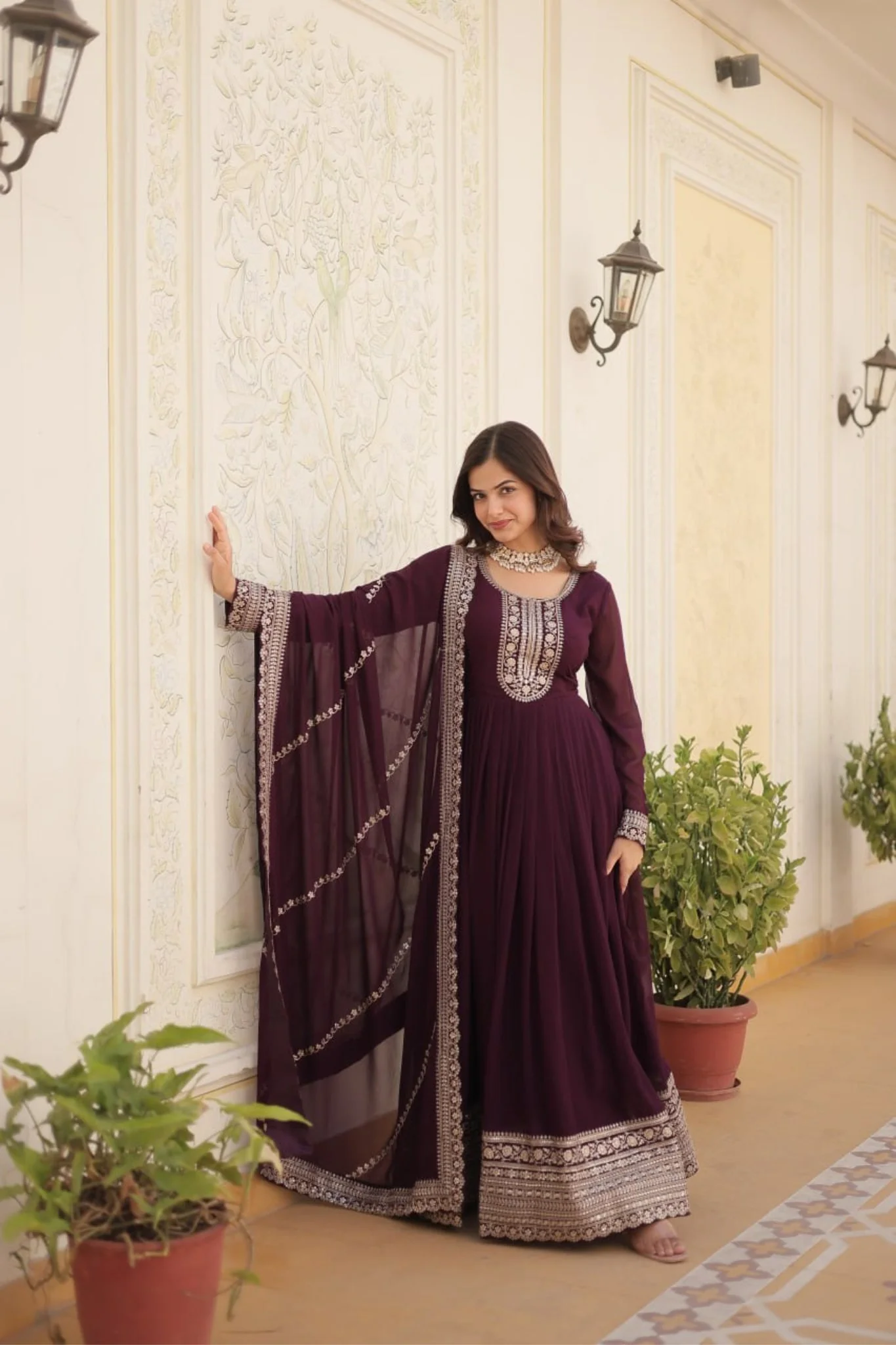 Designer Sequins Embroidered Work Stylish Gown With Dupatta Set - Image 4