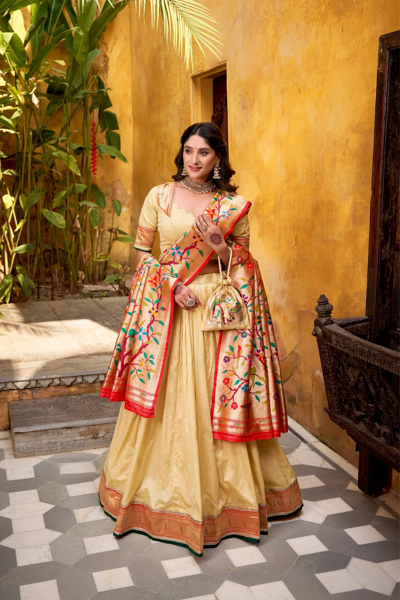 Designer Silk Paithani Lehenga Choli Set With Zari Weaving - Image 11