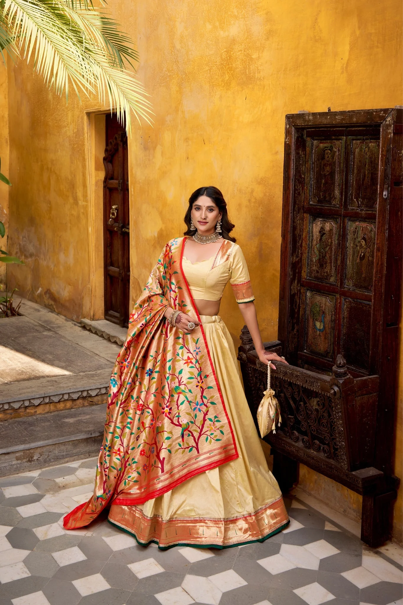 Designer Silk Paithani Lehenga Choli Set With Zari Weaving - Image 12