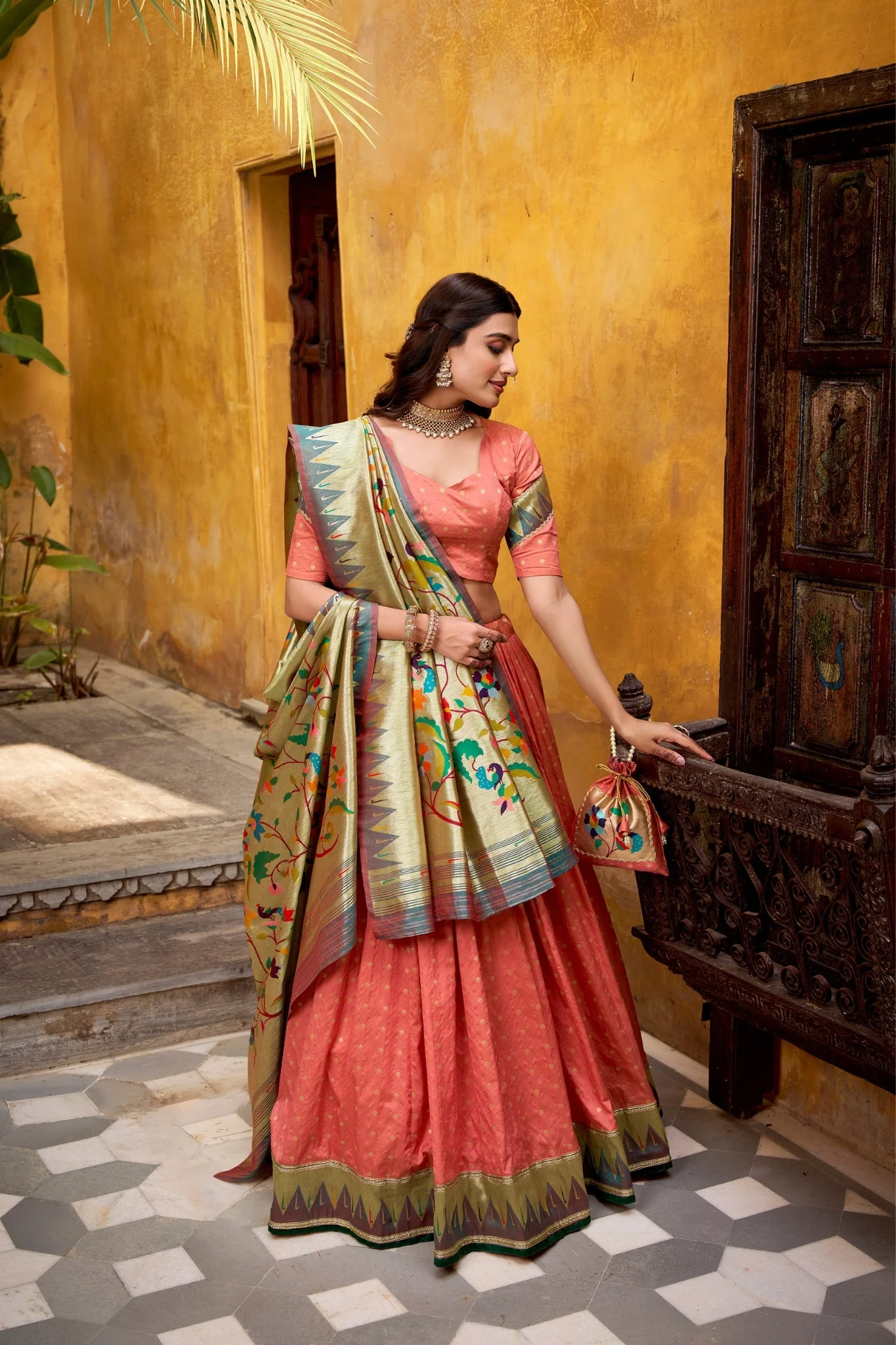 Designer Silk Paithani Lehenga Choli Set With Zari Weaving - Image 13