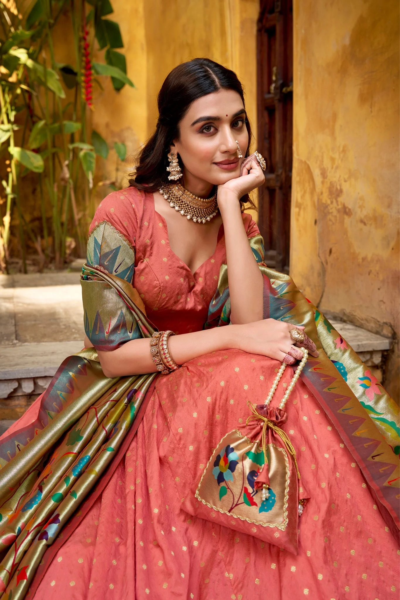 Designer Silk Paithani Lehenga Choli Set With Zari Weaving - Image 14